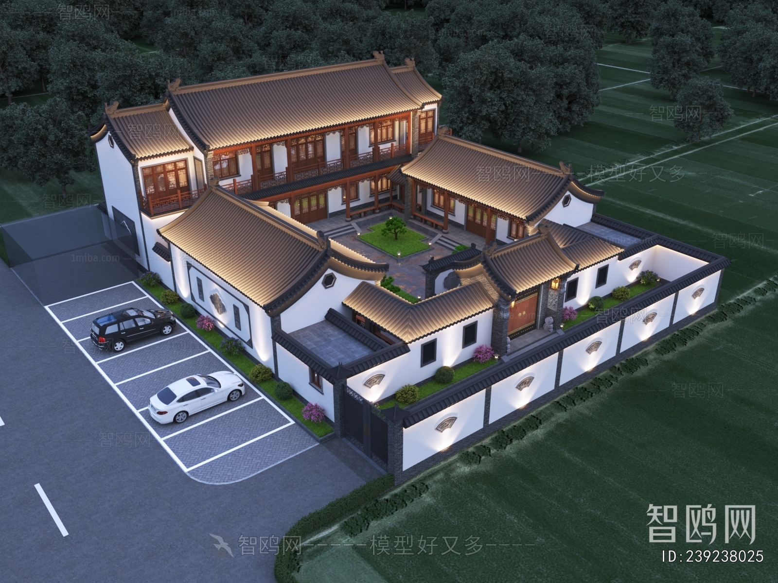 新中式四合院鸟瞰3D模型下载