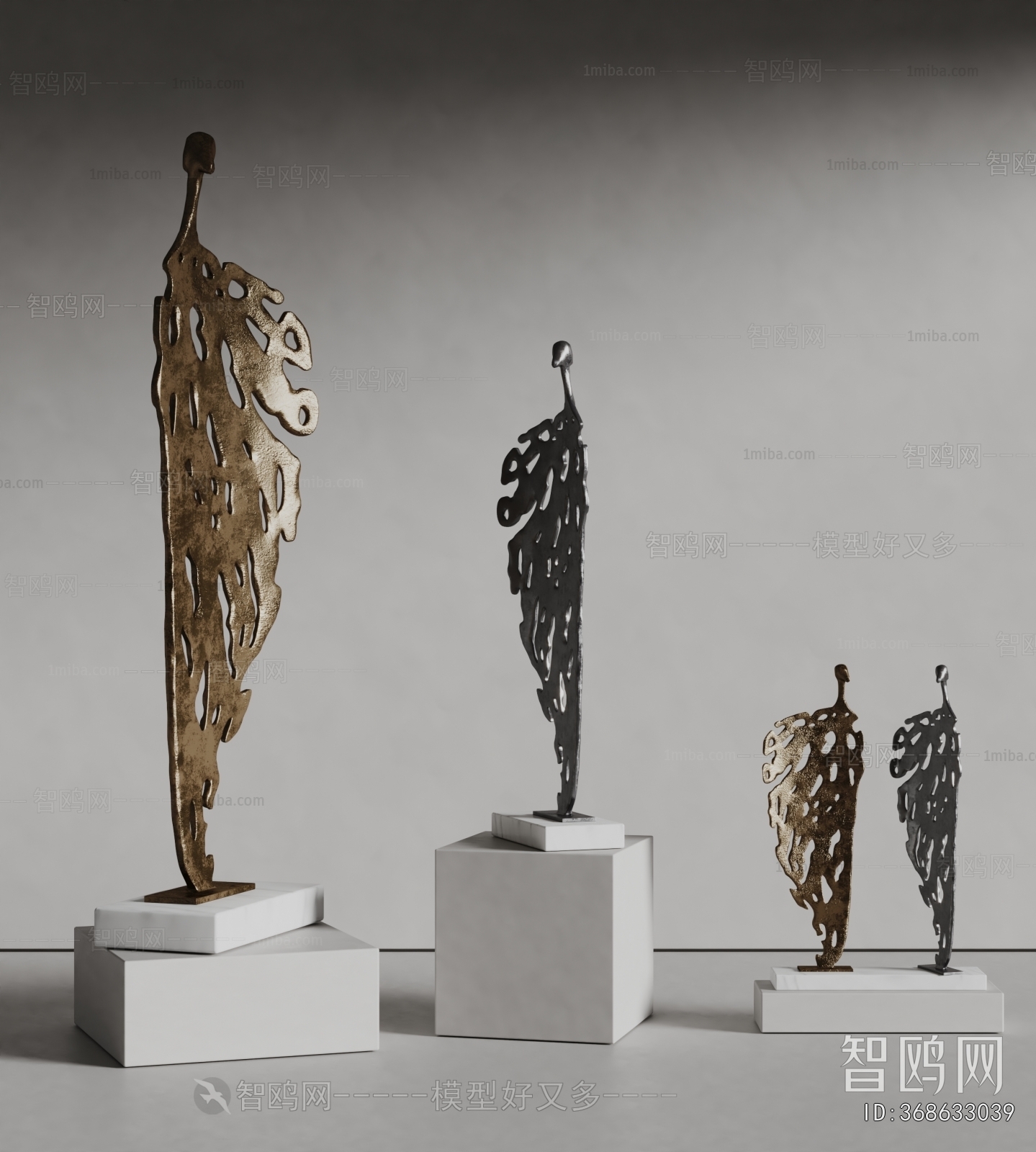 现代抽象金属人物雕塑摆件3D模型下载