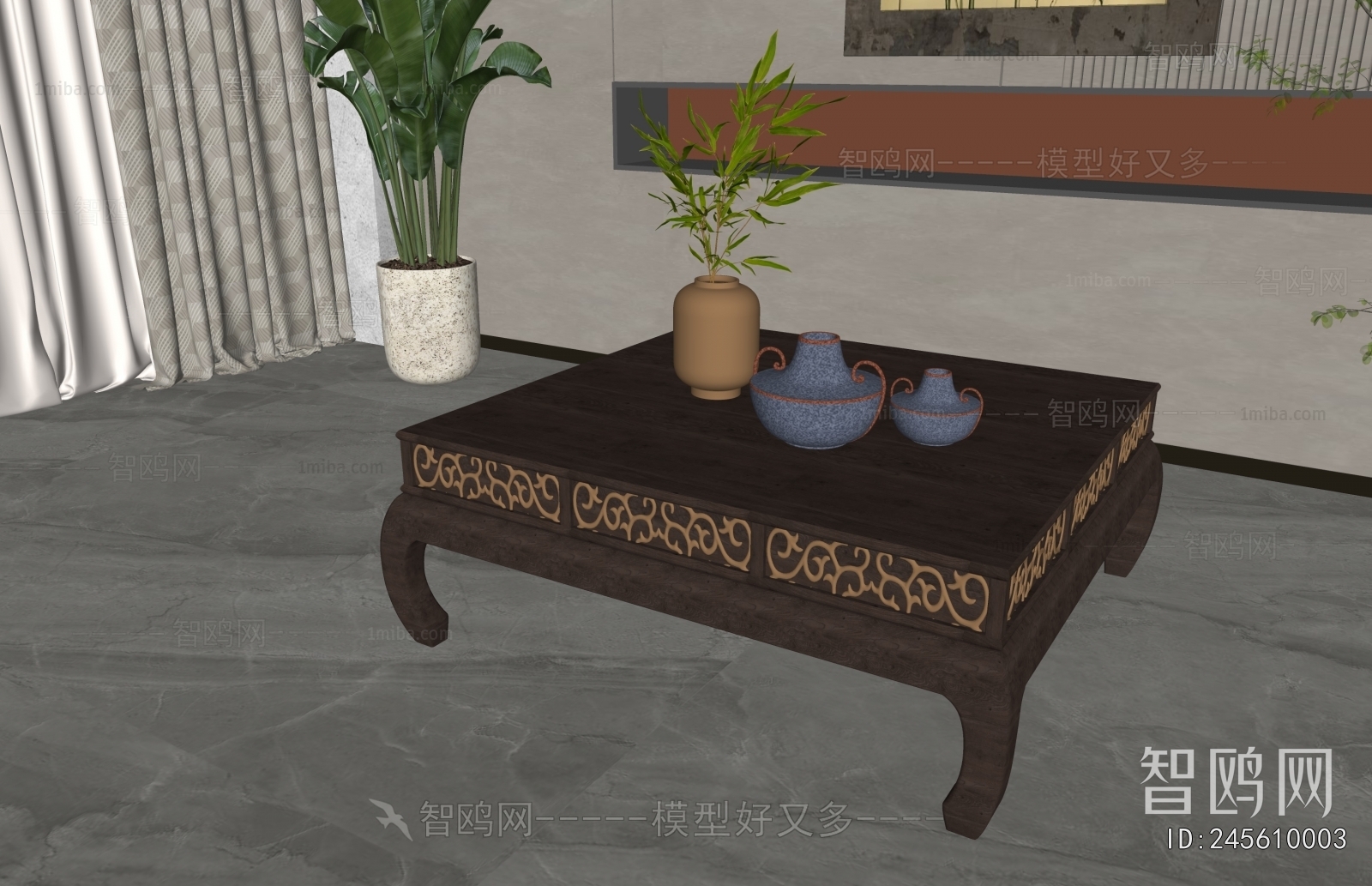 新中式实木茶几3D模型下载