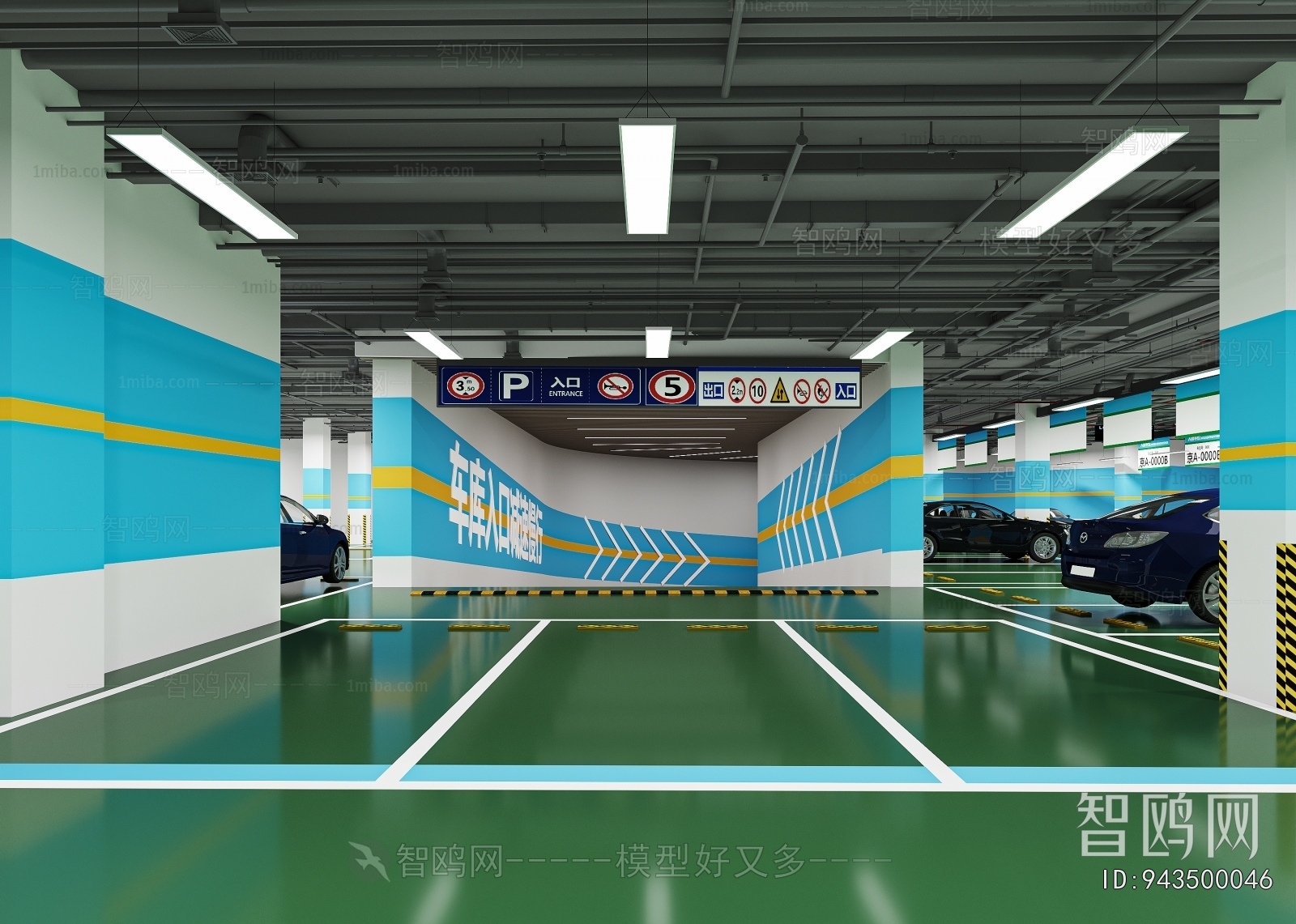 现代地下停车场3D模型下载