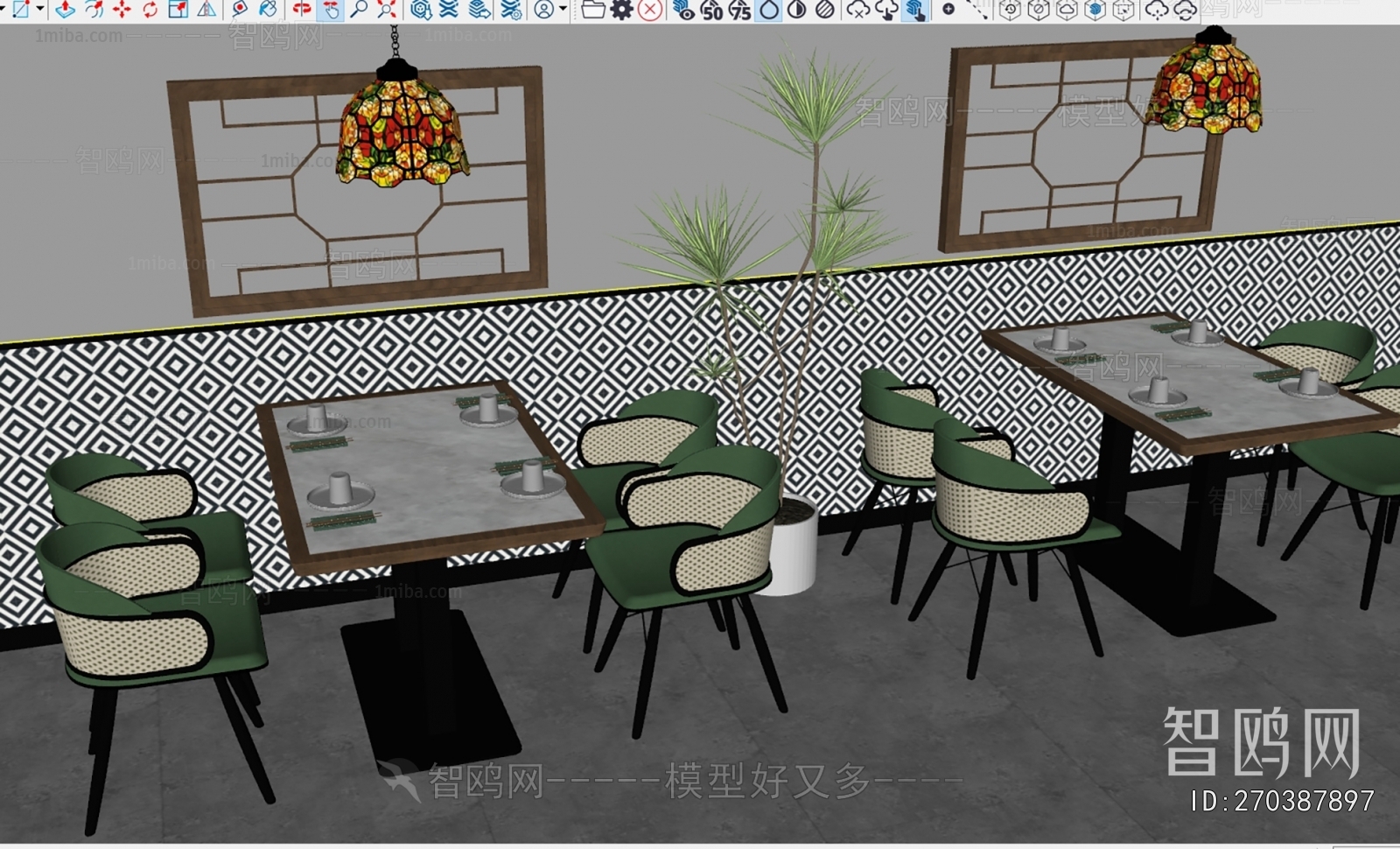 现代餐厅卡座3D模型下载
