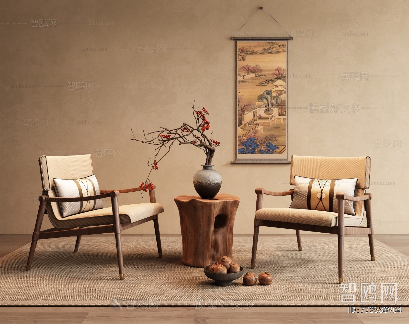 新中式休闲椅 卷画
