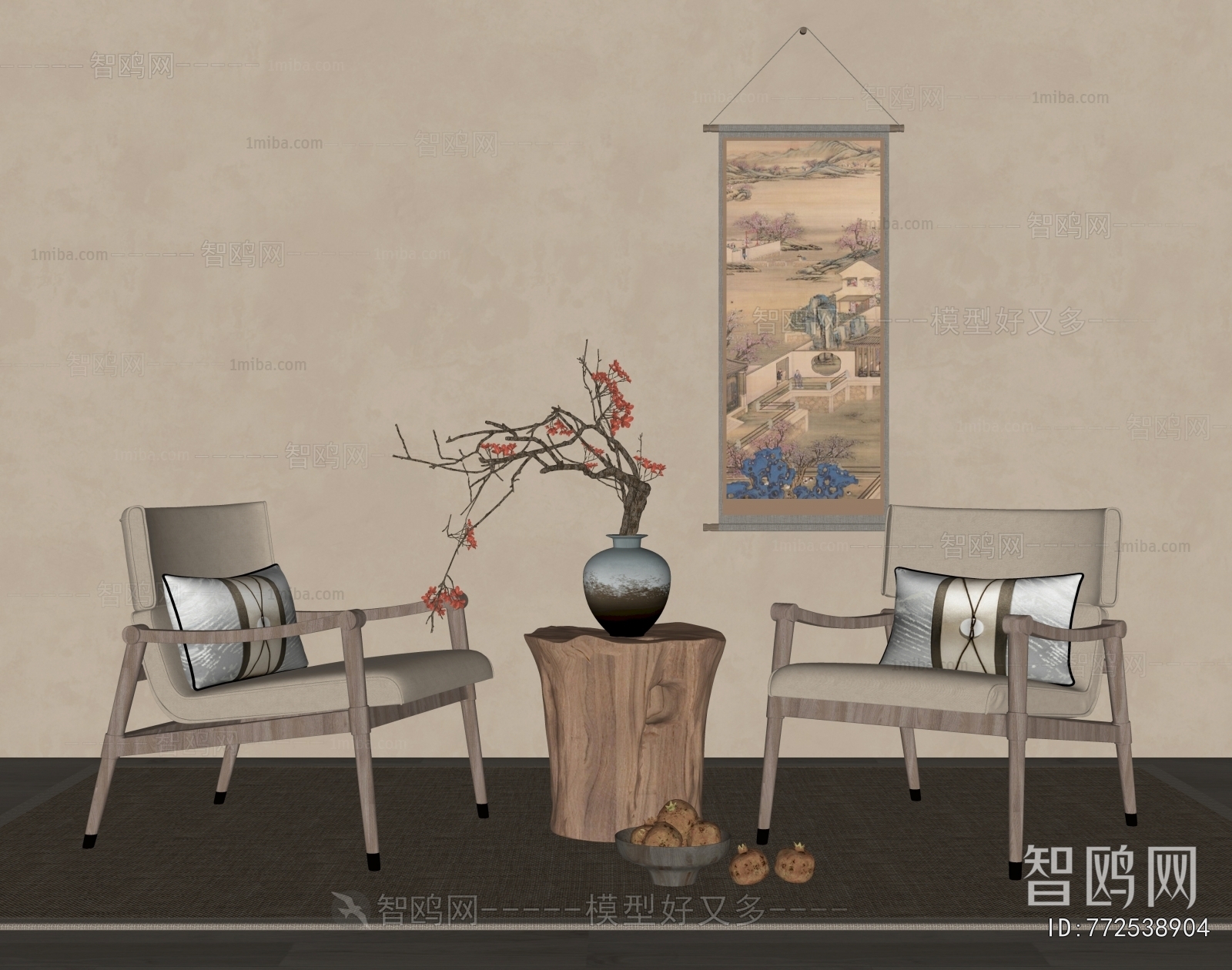 新中式休闲椅 卷画