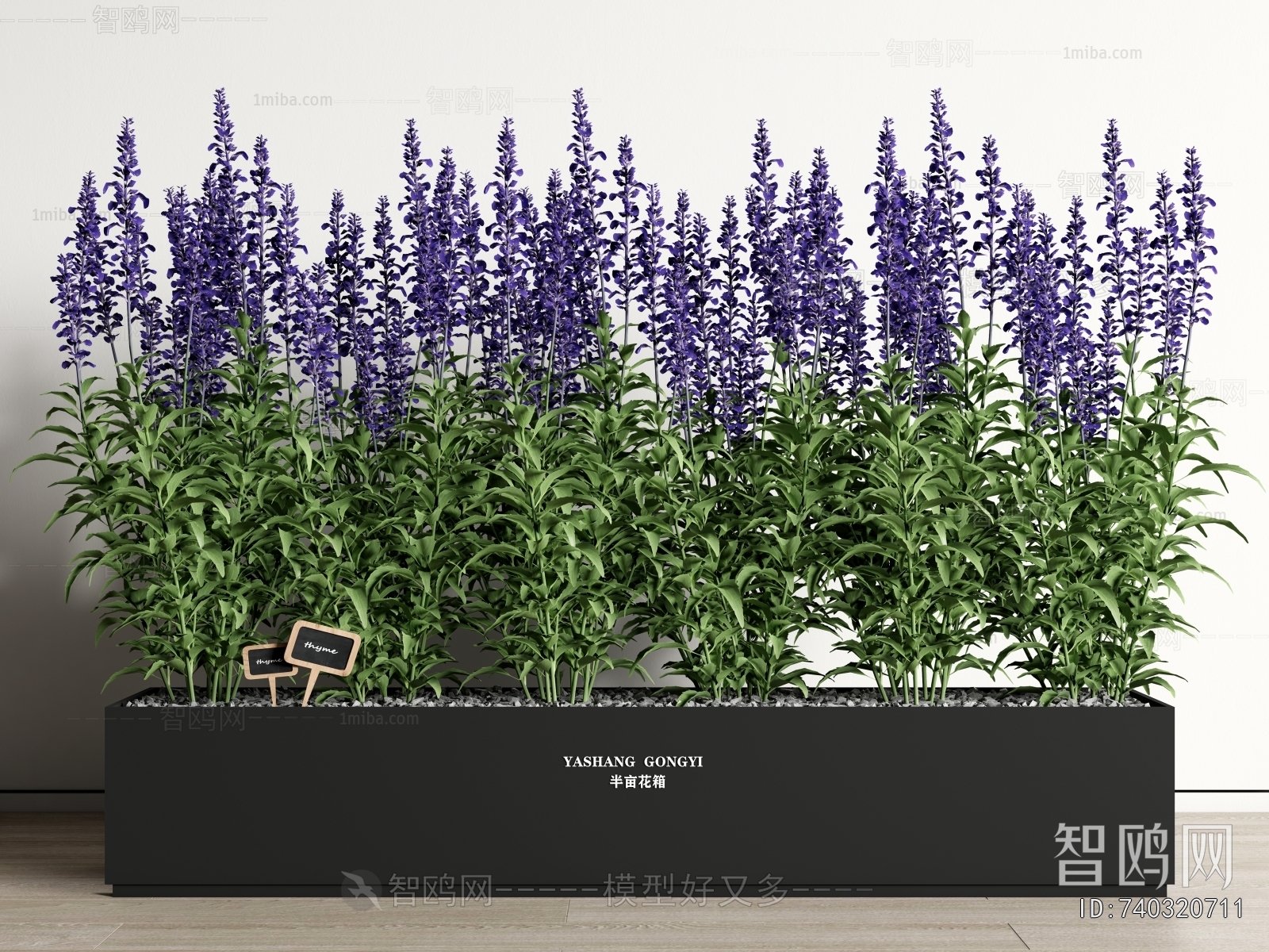 现代花箱 薰衣草绿植盆栽3D模型下载