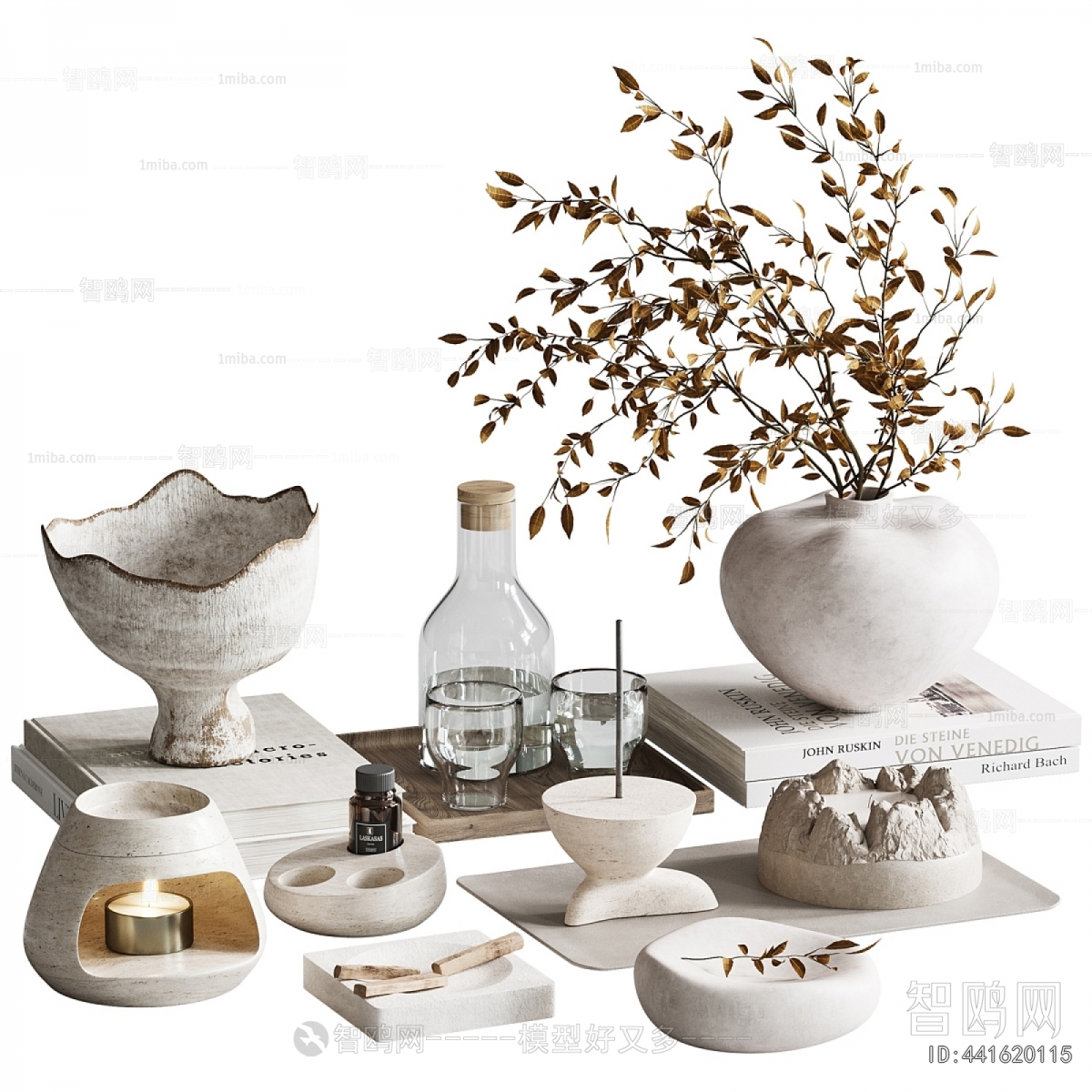 现代饰品花瓶摆件组合3D模型下载