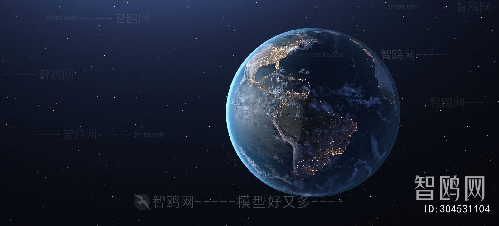 现代夜景地球 星空宇宙3D模型下载