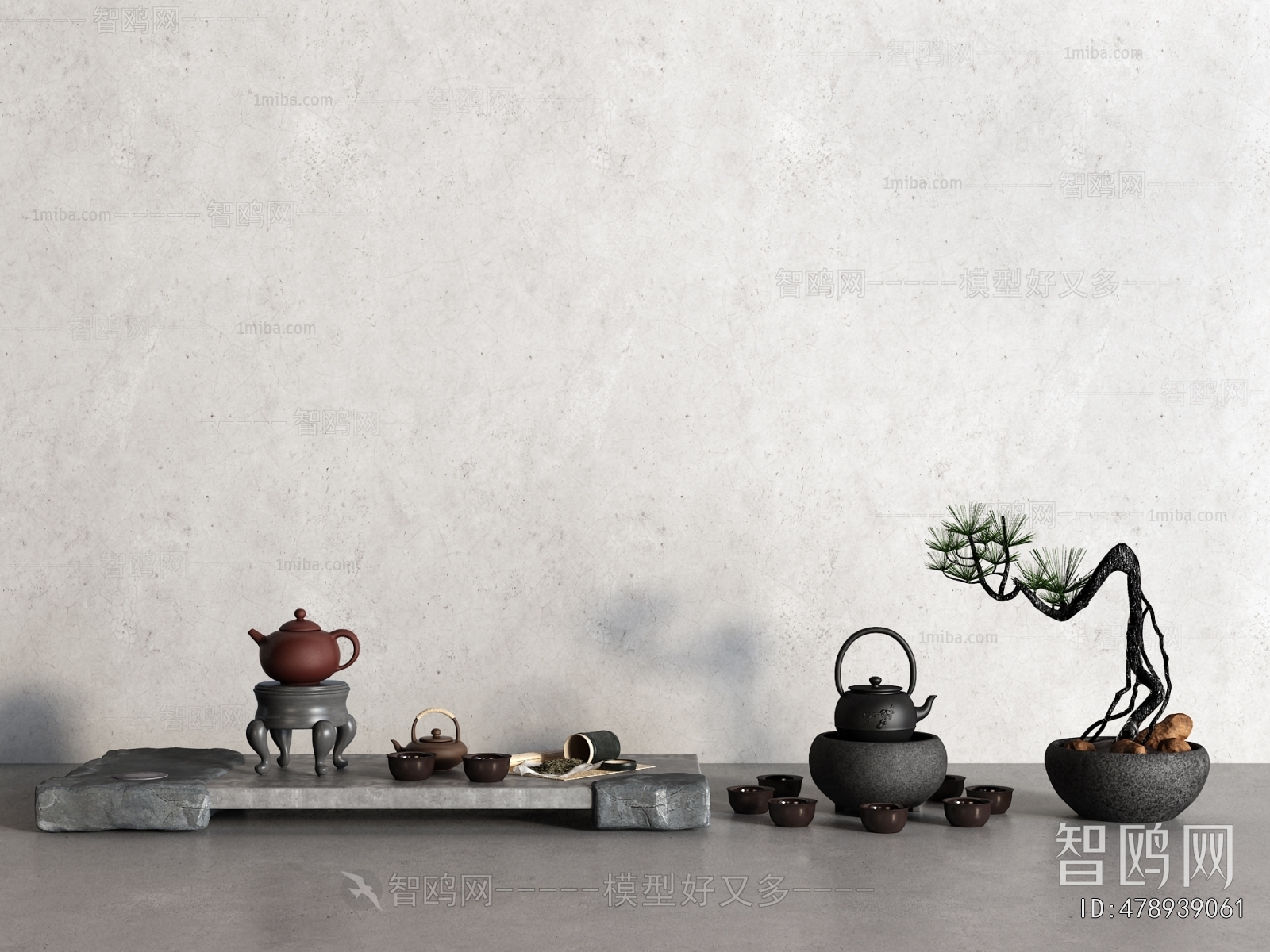 新中式茶壶 盆栽 茶叶