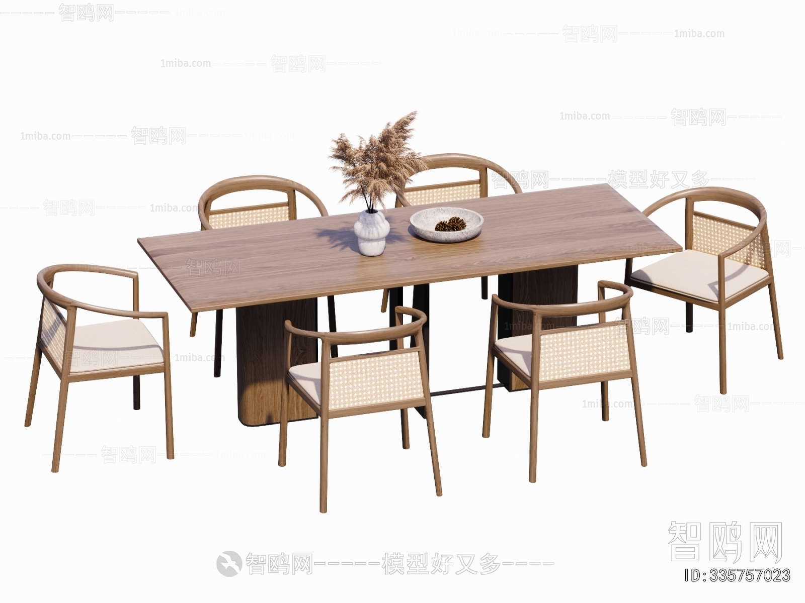 侘寂风实木餐桌藤编椅
