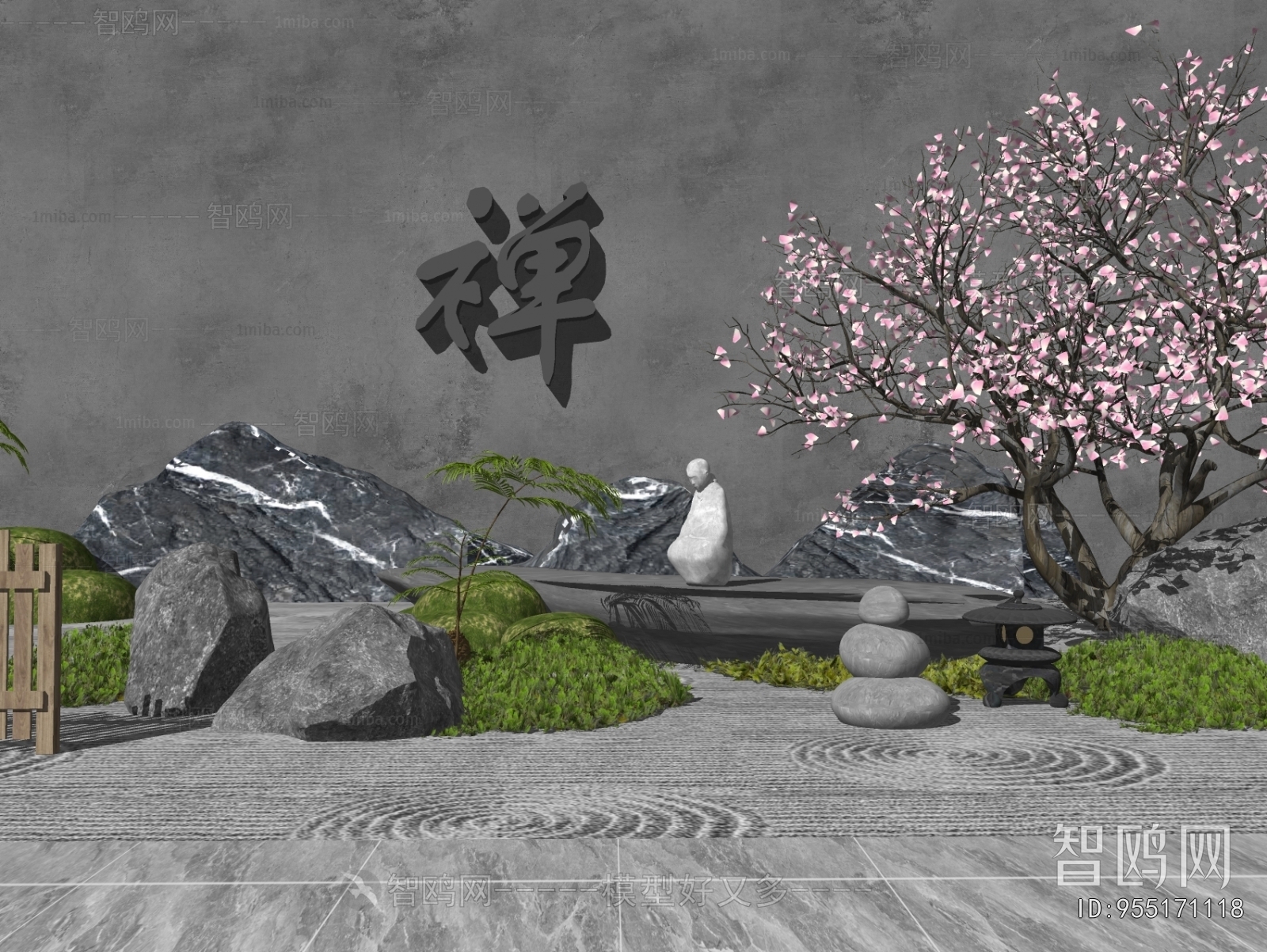 日式庭院景石人物雕塑小品