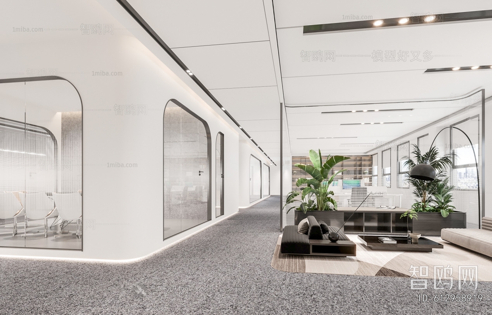 现代办公走廊3D模型下载