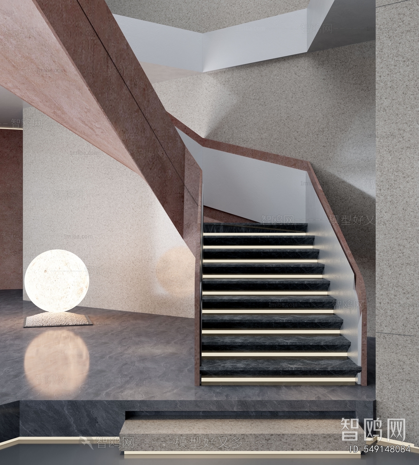 现代楼梯间 转角楼梯3D模型下载