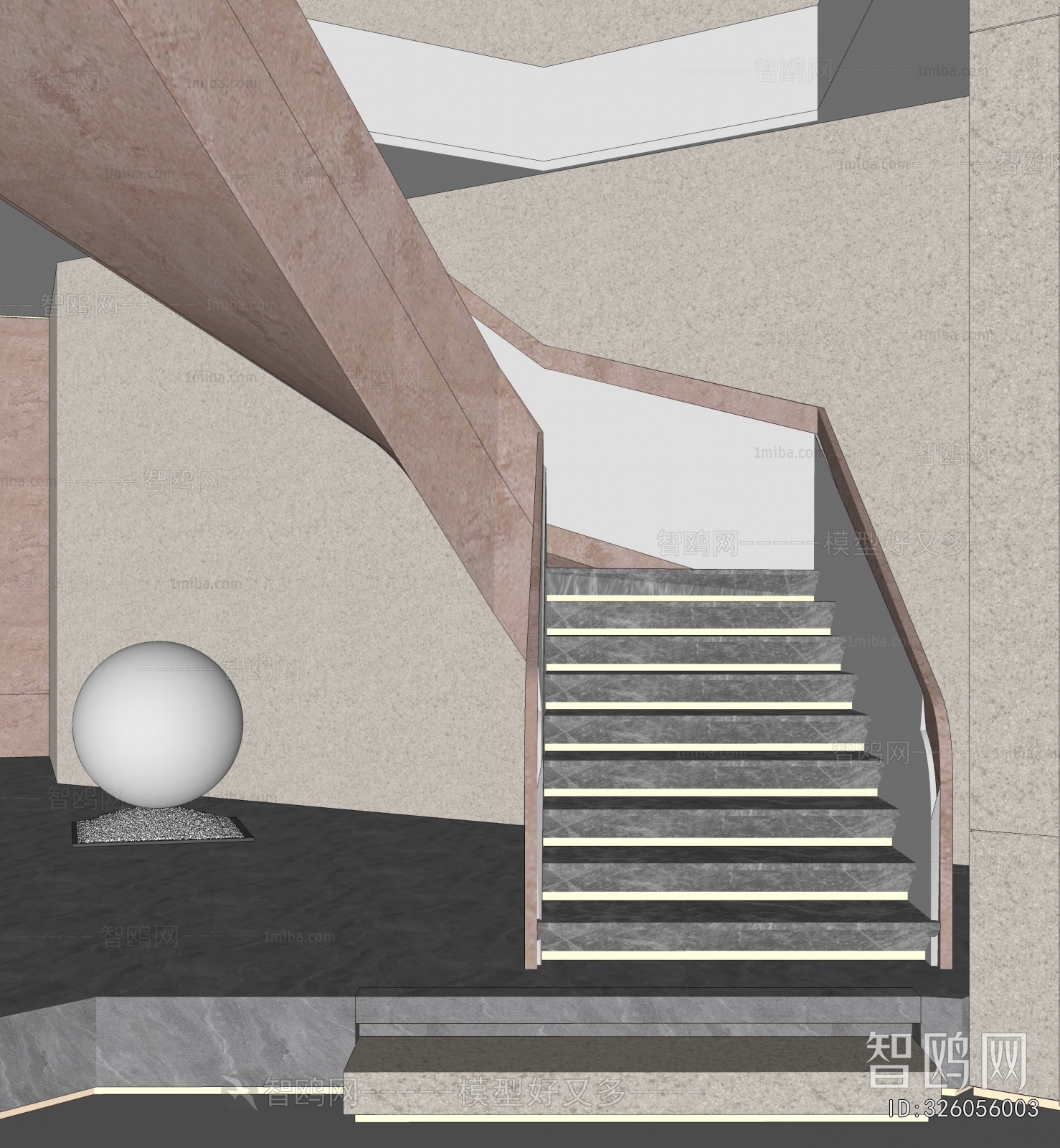 现代楼梯间 转角楼梯3D模型下载