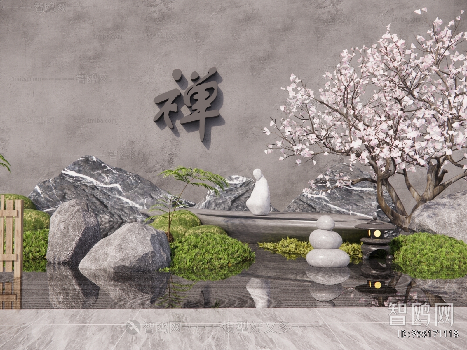 日式庭院景石人物雕塑小品