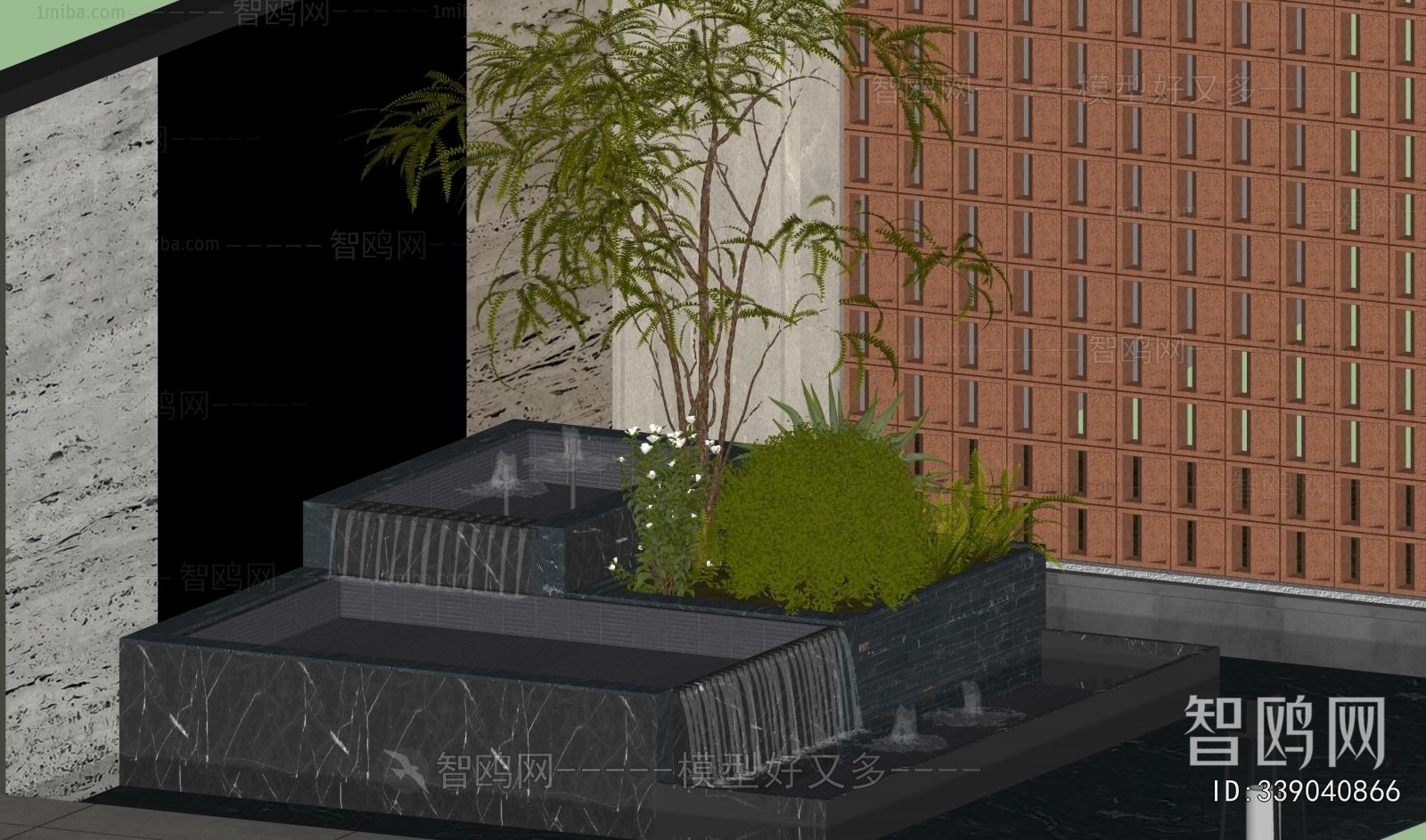 现代户外水池景观3D模型下载