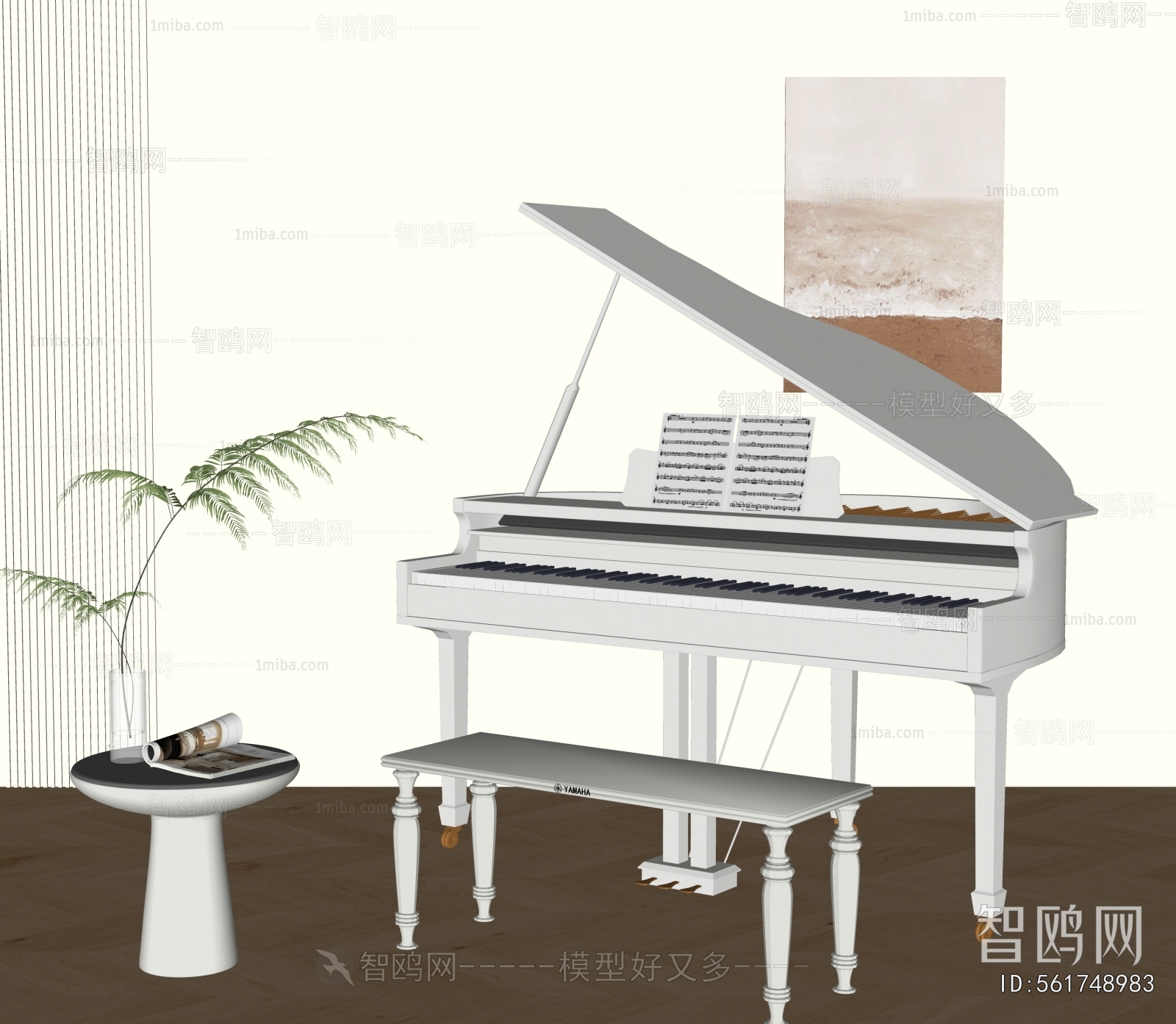 现代烤漆钢琴3D模型下载