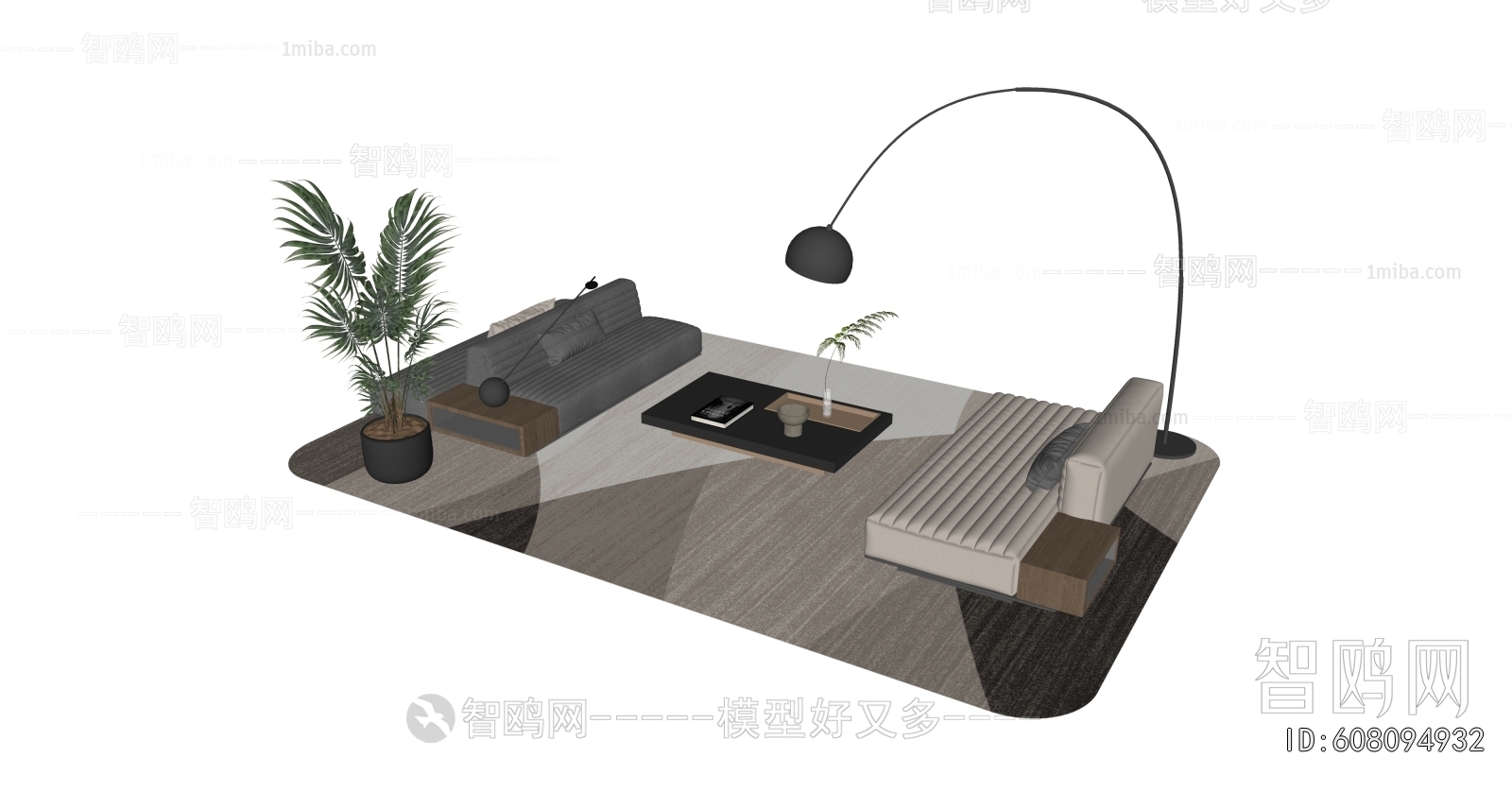 现代沙发茶几组合3D模型下载