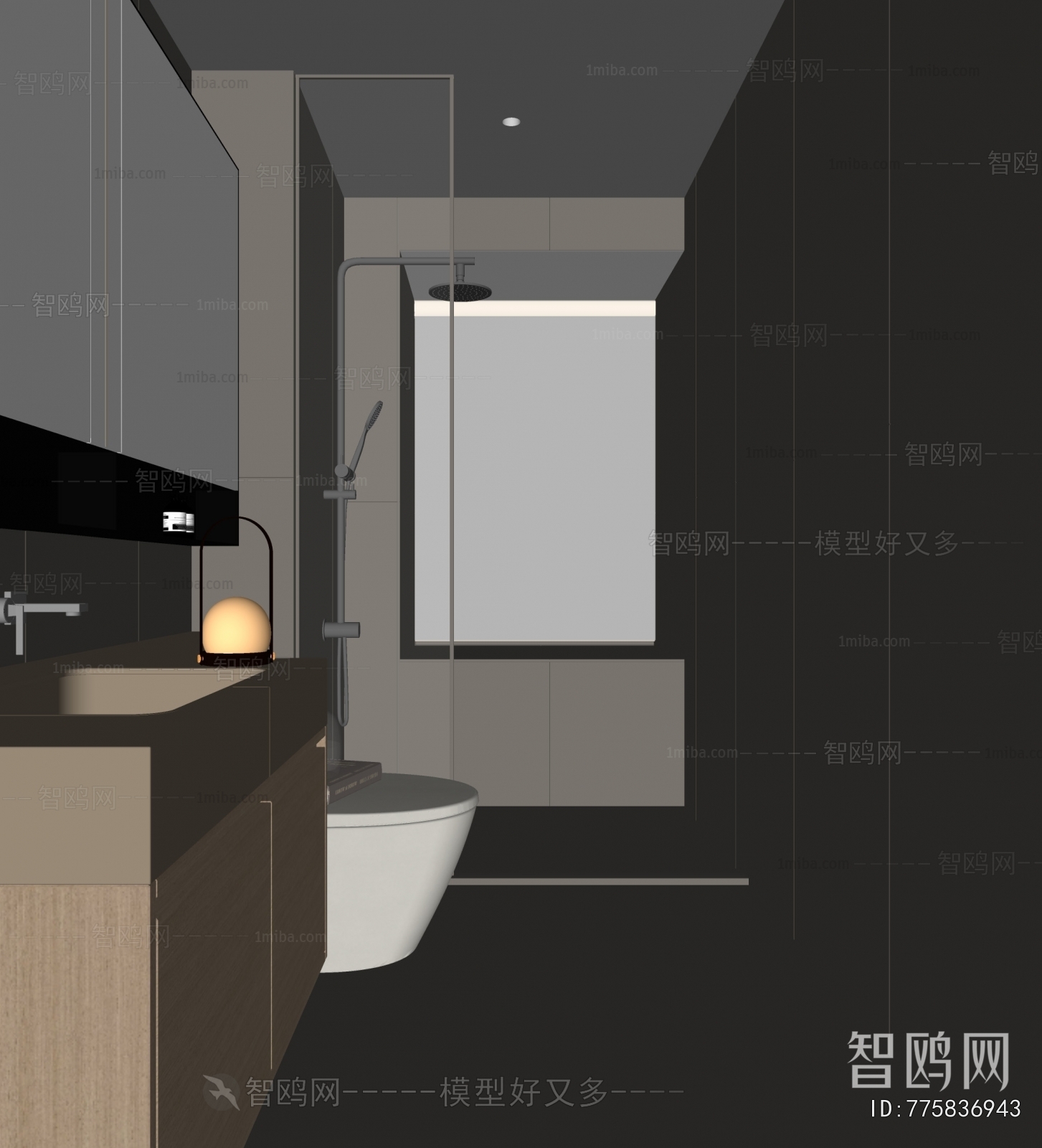 现代卫生间浴室3D模型下载