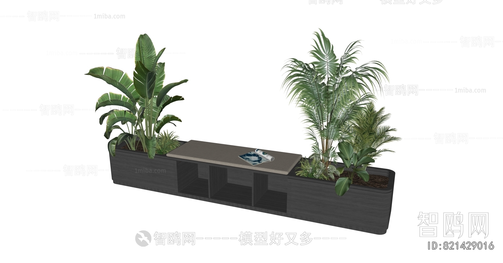 现代户外座椅 绿植组合3D模型下载