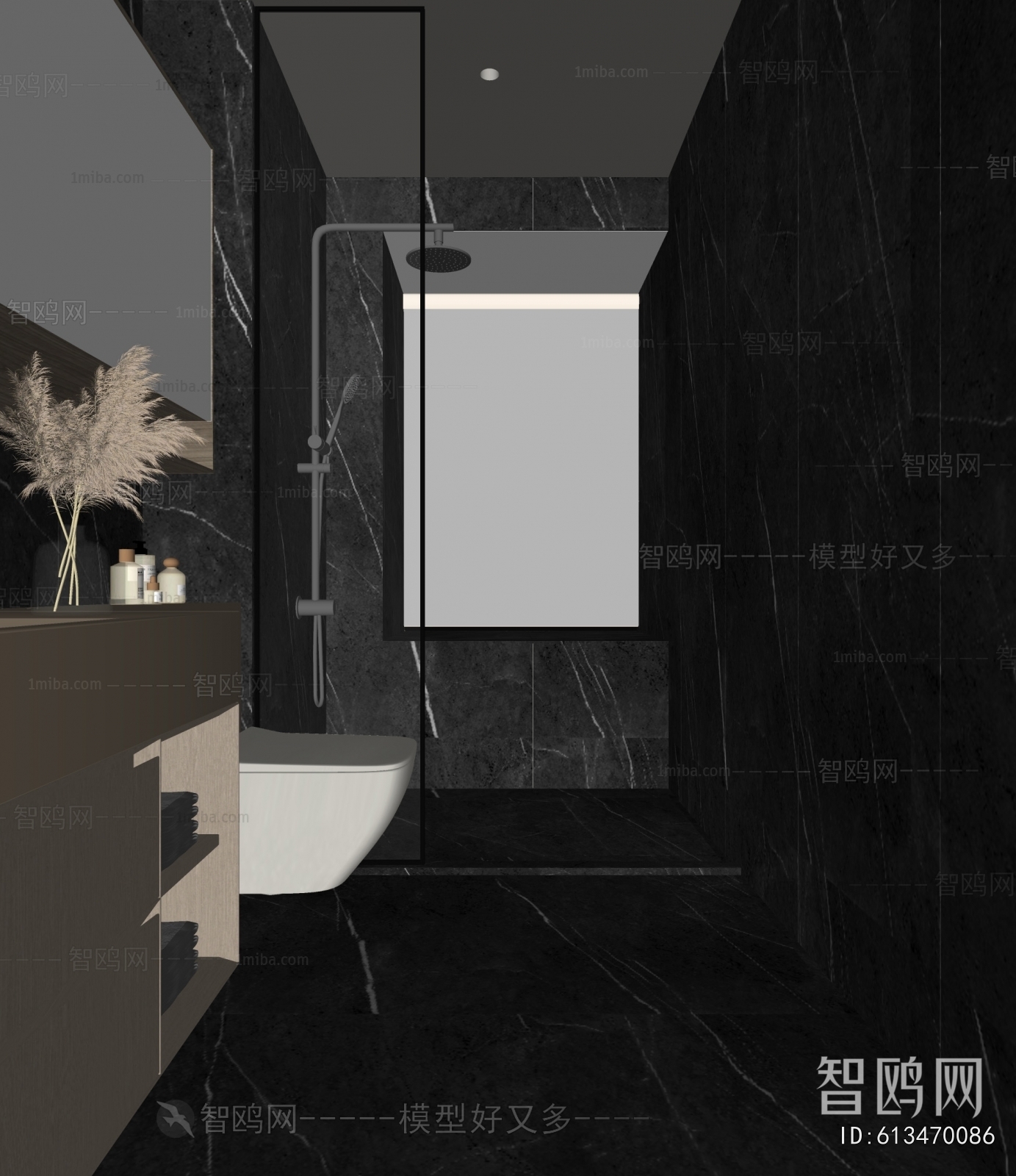 现代暗黑卫生间浴室3D模型下载