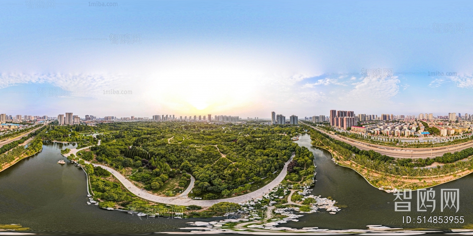 HDR湖泊河流绿化生态城市全景