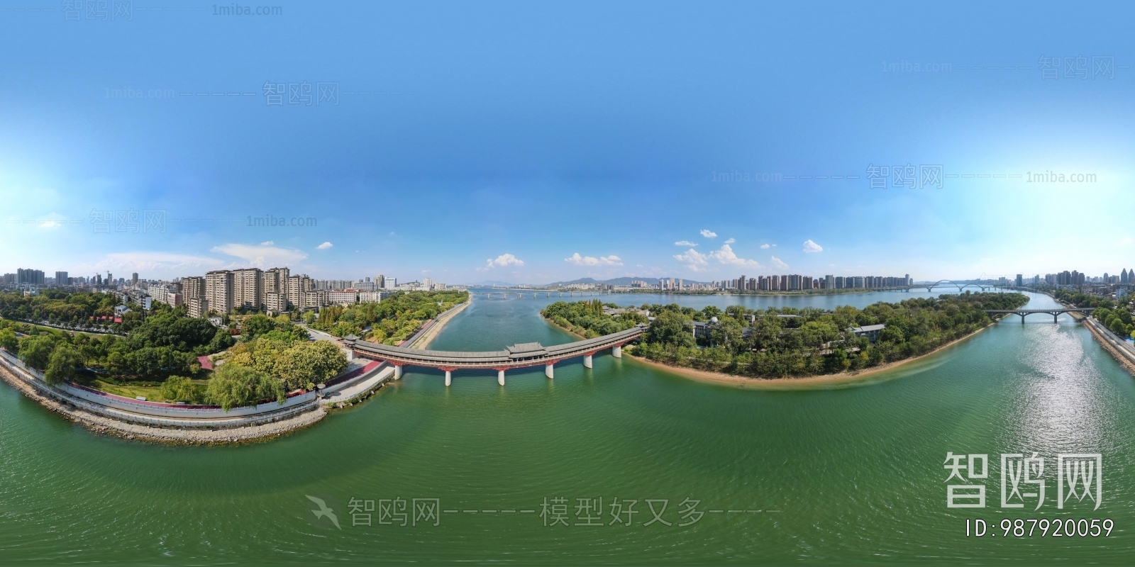 HDR湖泊河流绿化生态城市全景