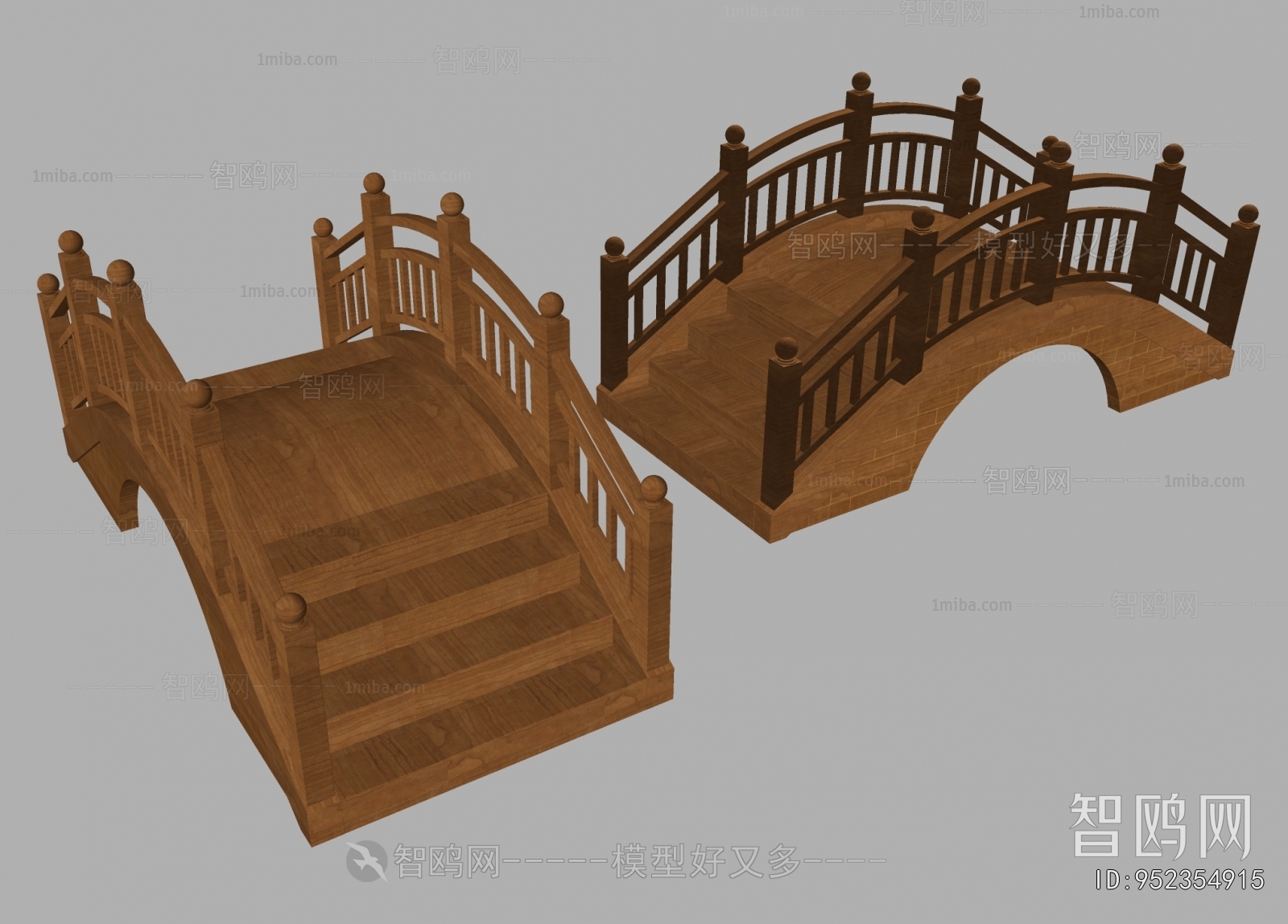 新中式景观木桥拱桥3D模型下载