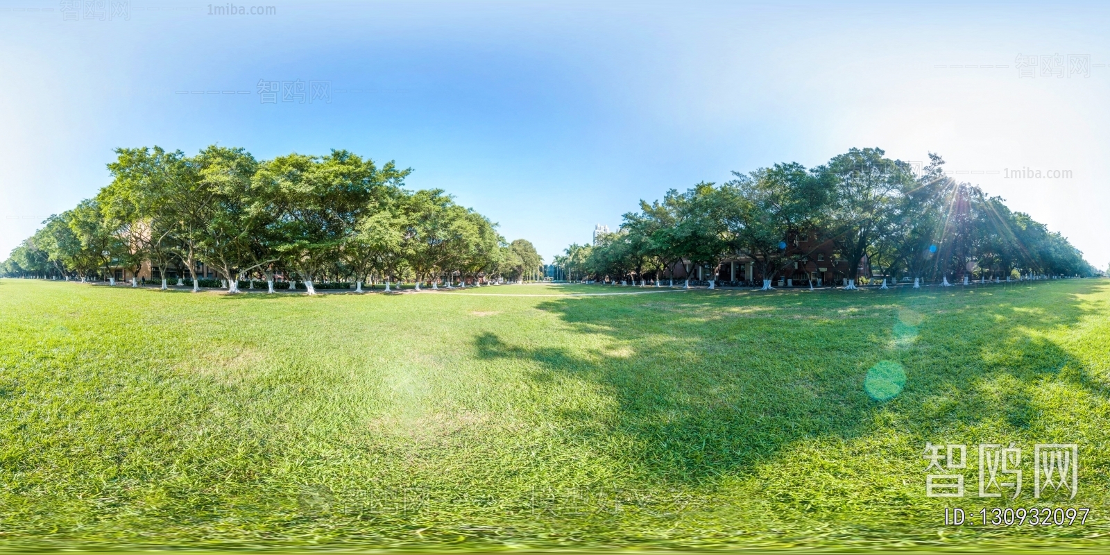 HDR绿茵树林草地全景