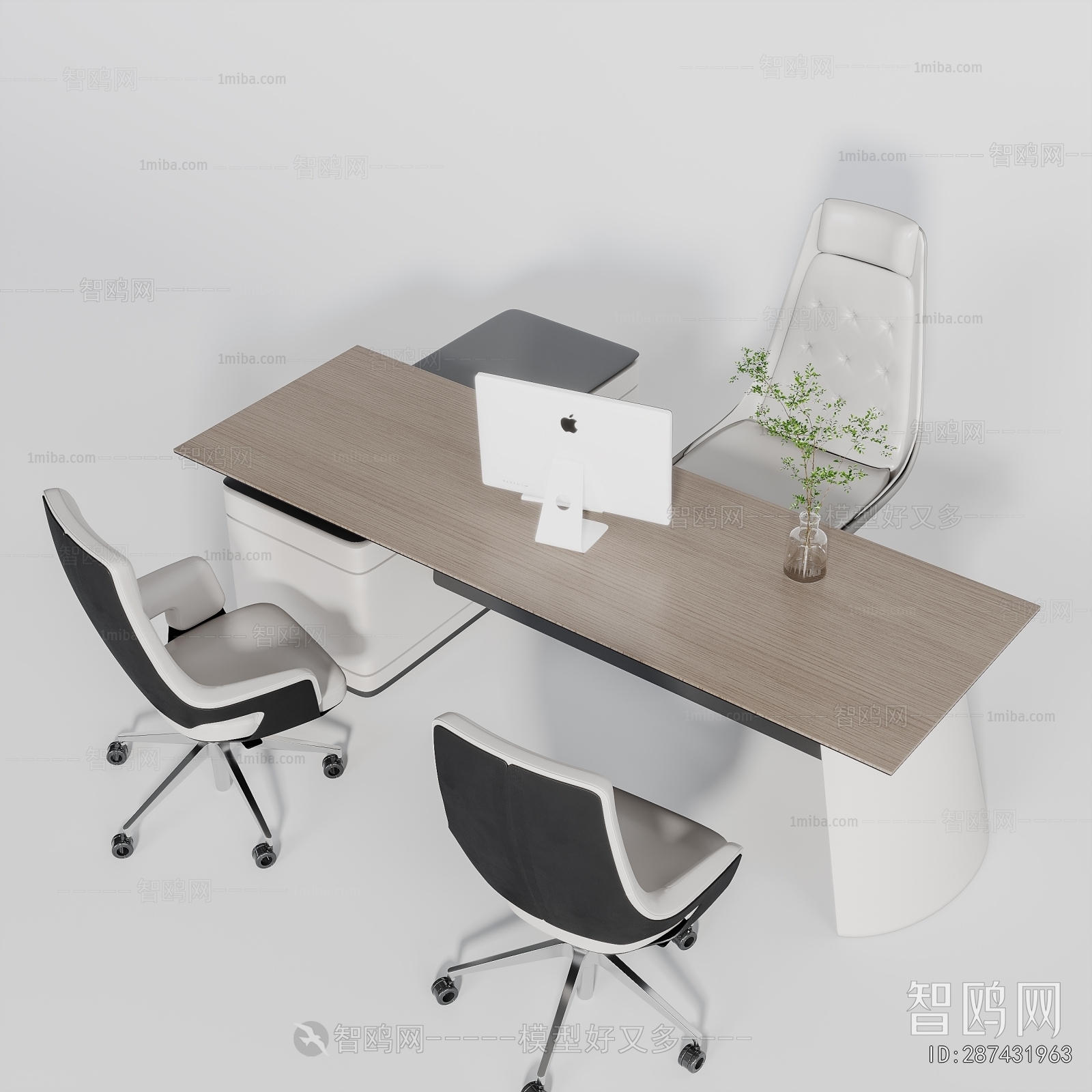 现代经理办公桌椅3D模型下载