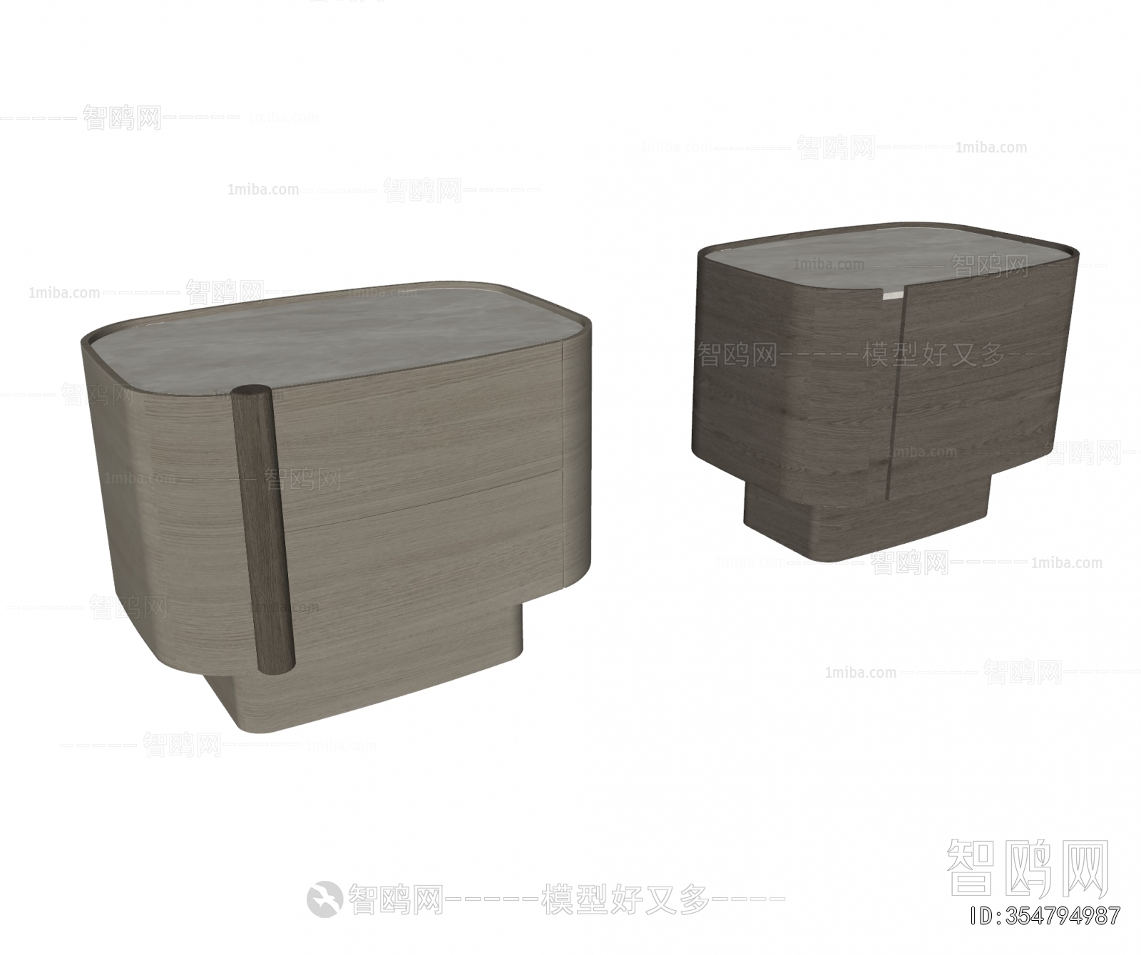 现代实木床头柜3D模型下载