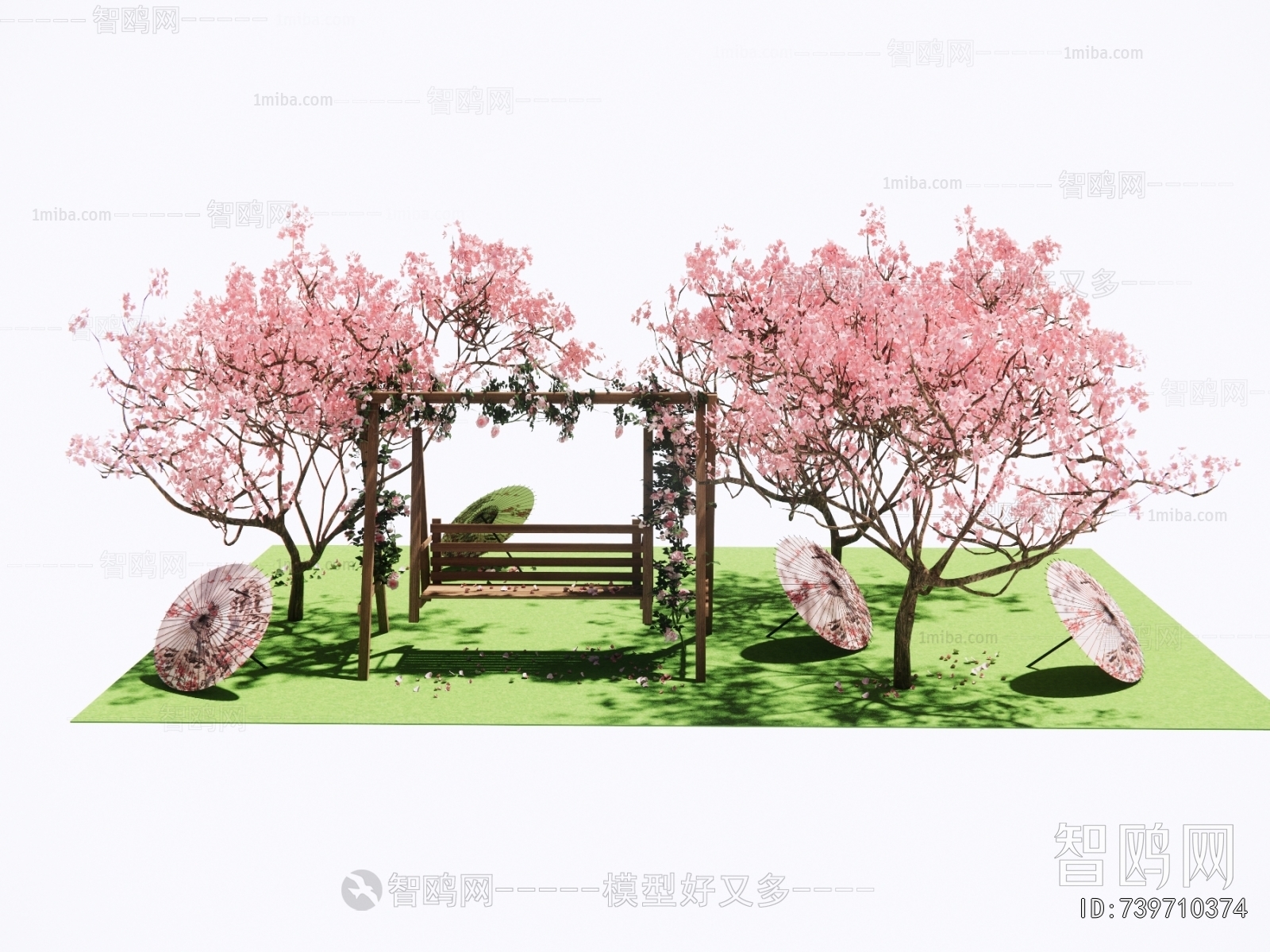 日式樱花千纸伞景观小品