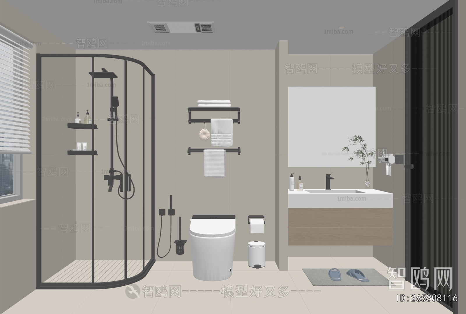 现代卫生间浴室3D模型下载
