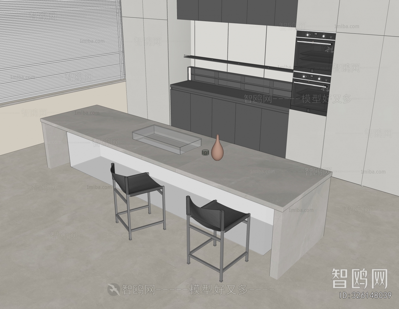现代吧台餐桌椅组合3D模型下载