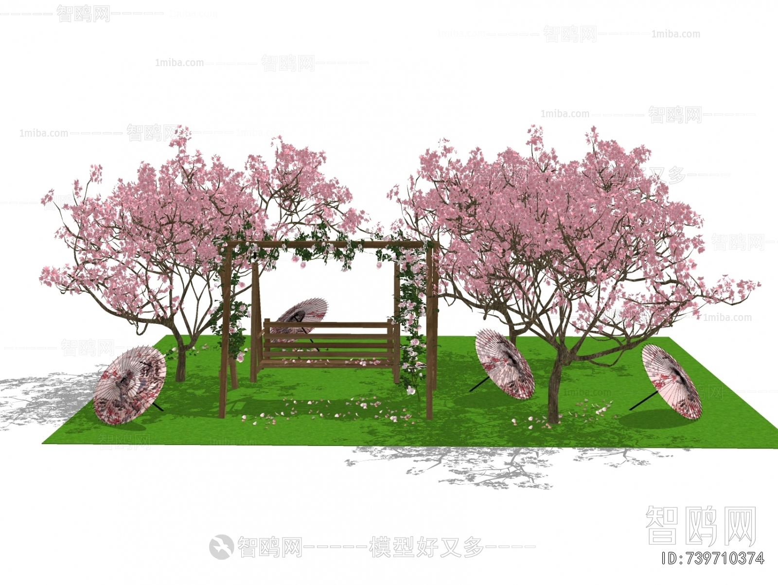 日式樱花千纸伞景观小品