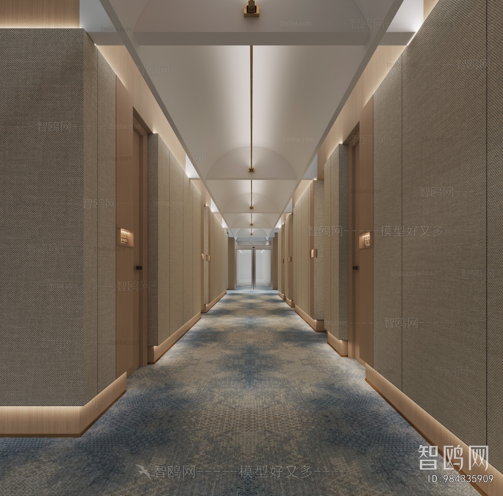 现代酒店走廊过道3D模型下载