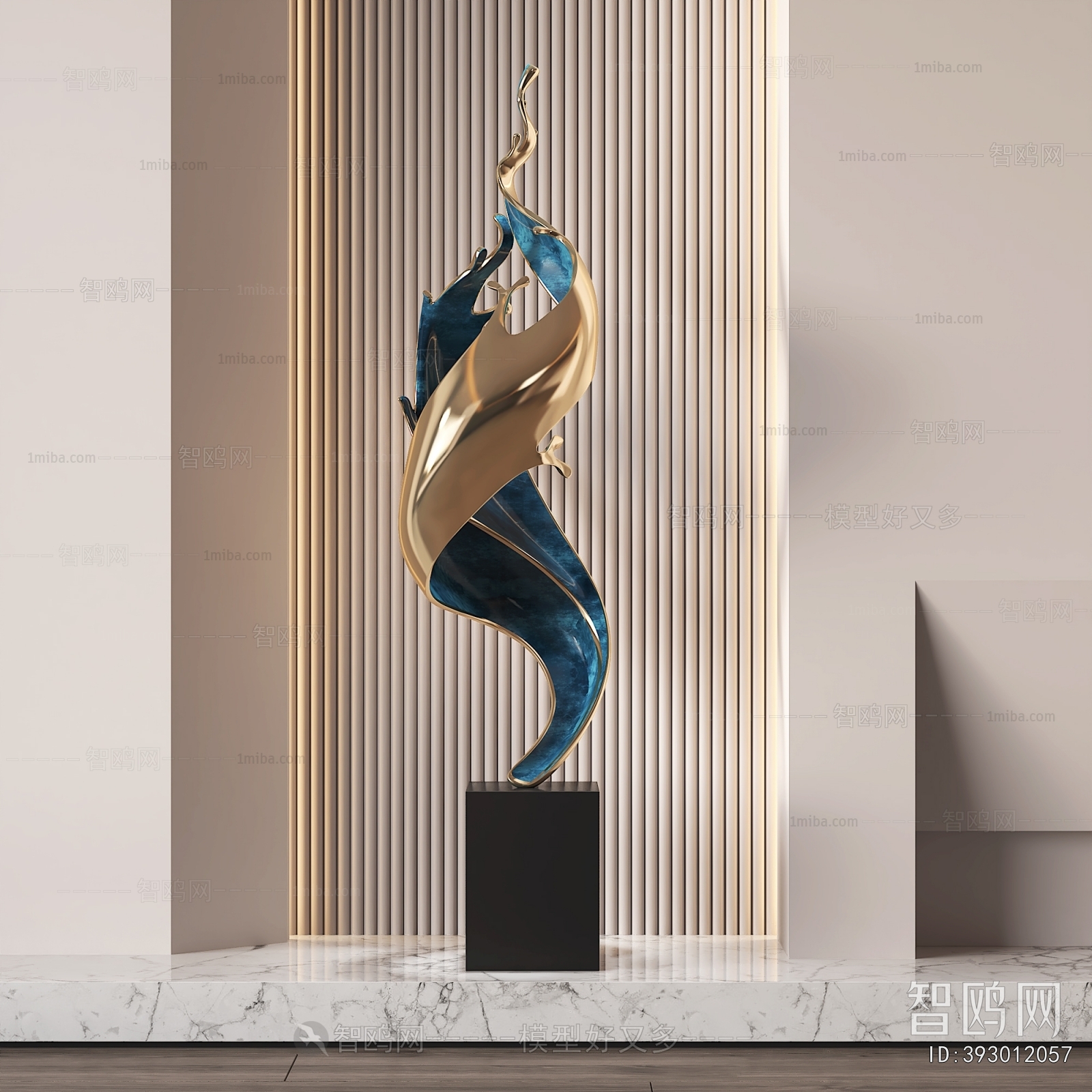 现代抽象金属雕塑摆件3D模型下载