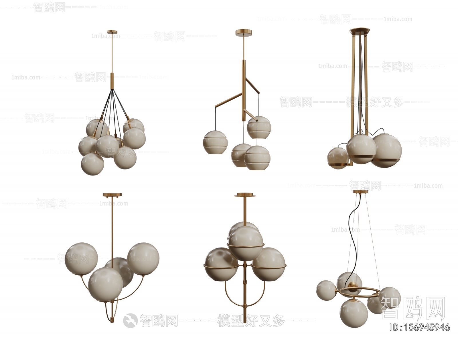 现代球形多头吊灯3D模型下载