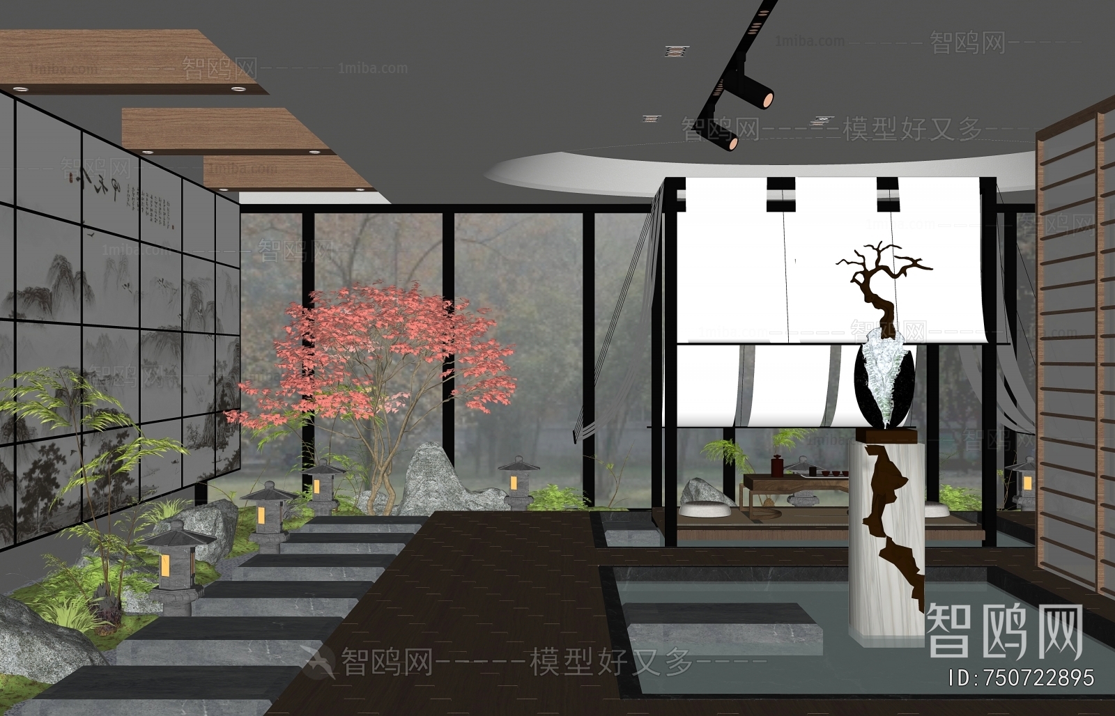 新中式茶室过道造景