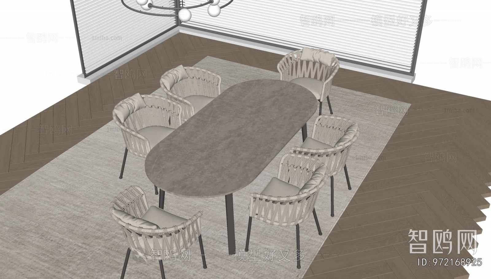 现代户外餐桌藤编椅3D模型下载