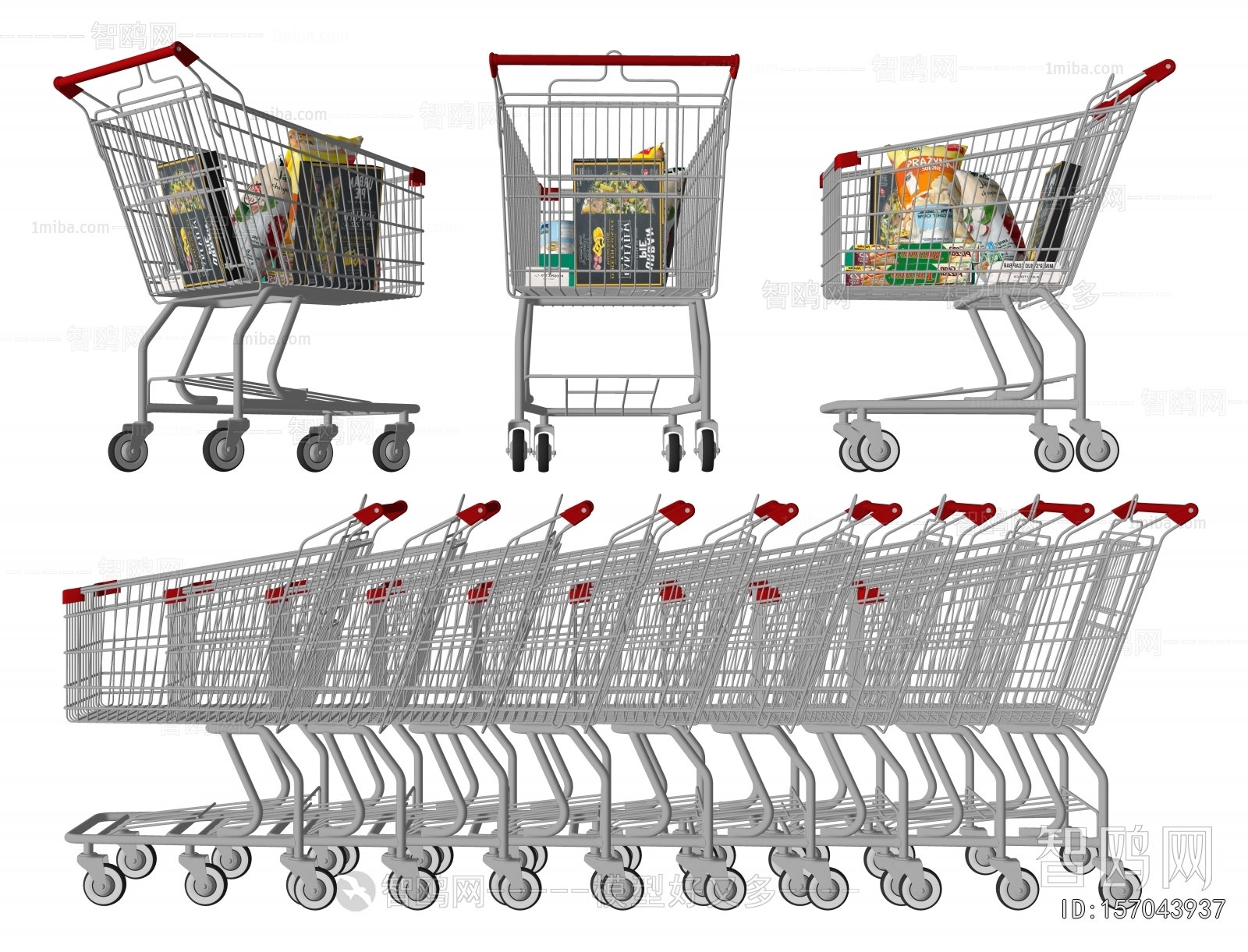 现代超市购物推车3D模型下载
