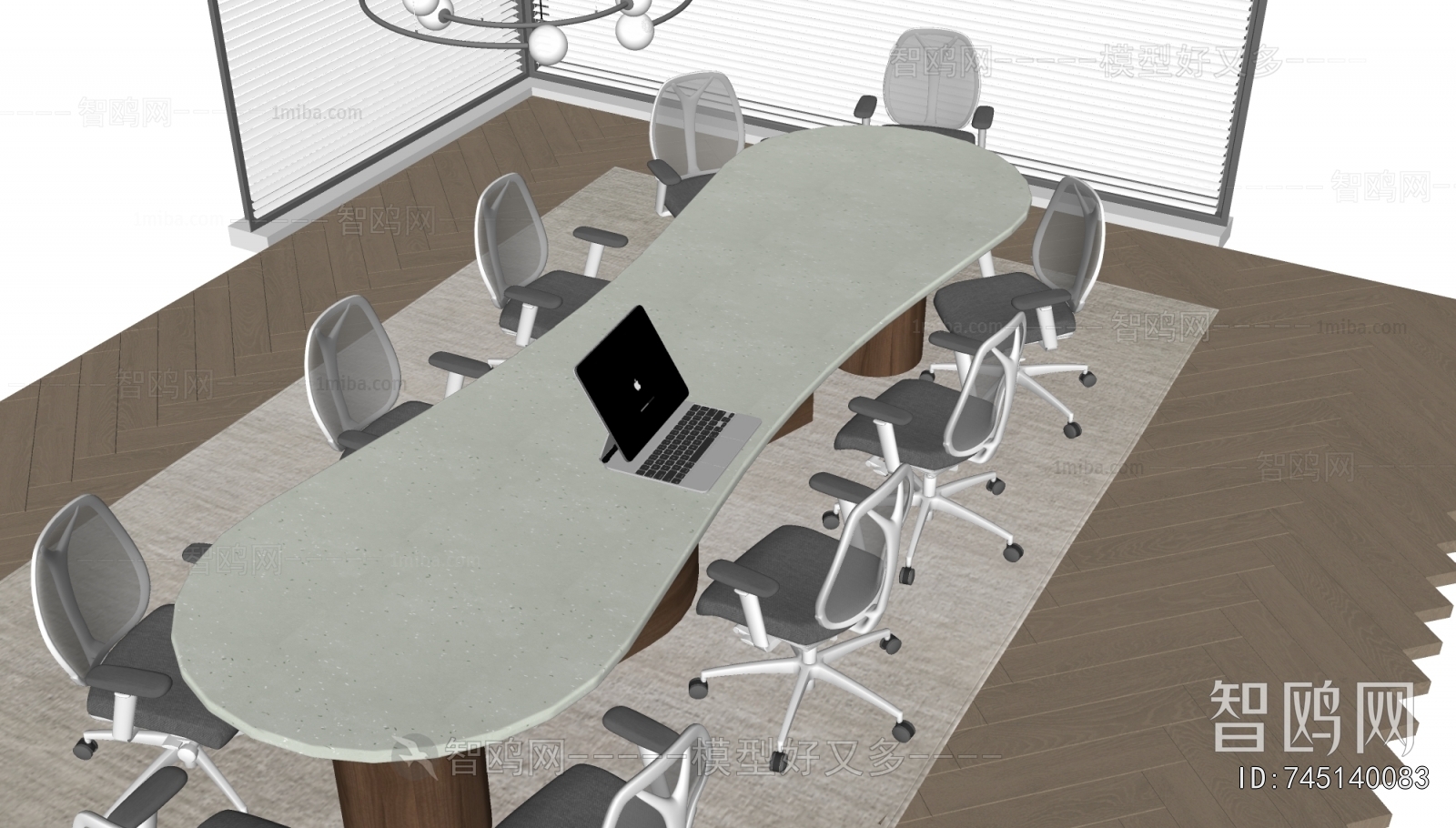 现代异形会议桌椅组合3D模型下载