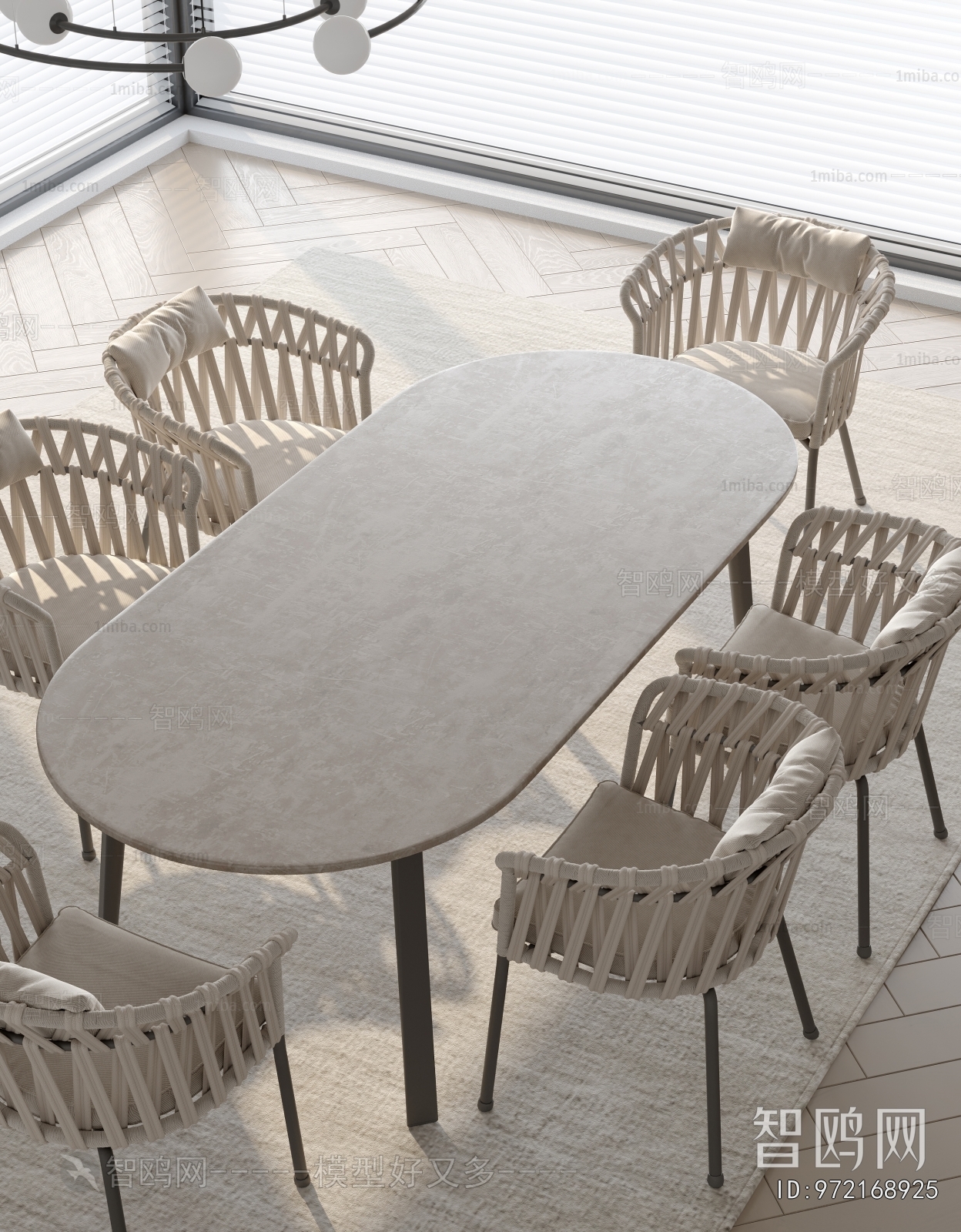 现代户外餐桌藤编椅3D模型下载