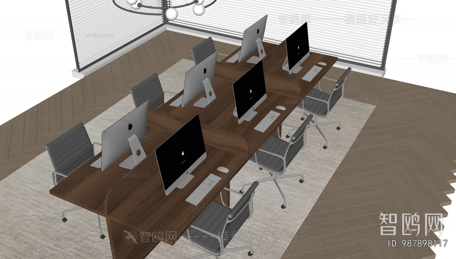现代员工办公桌椅组合3D模型下载
