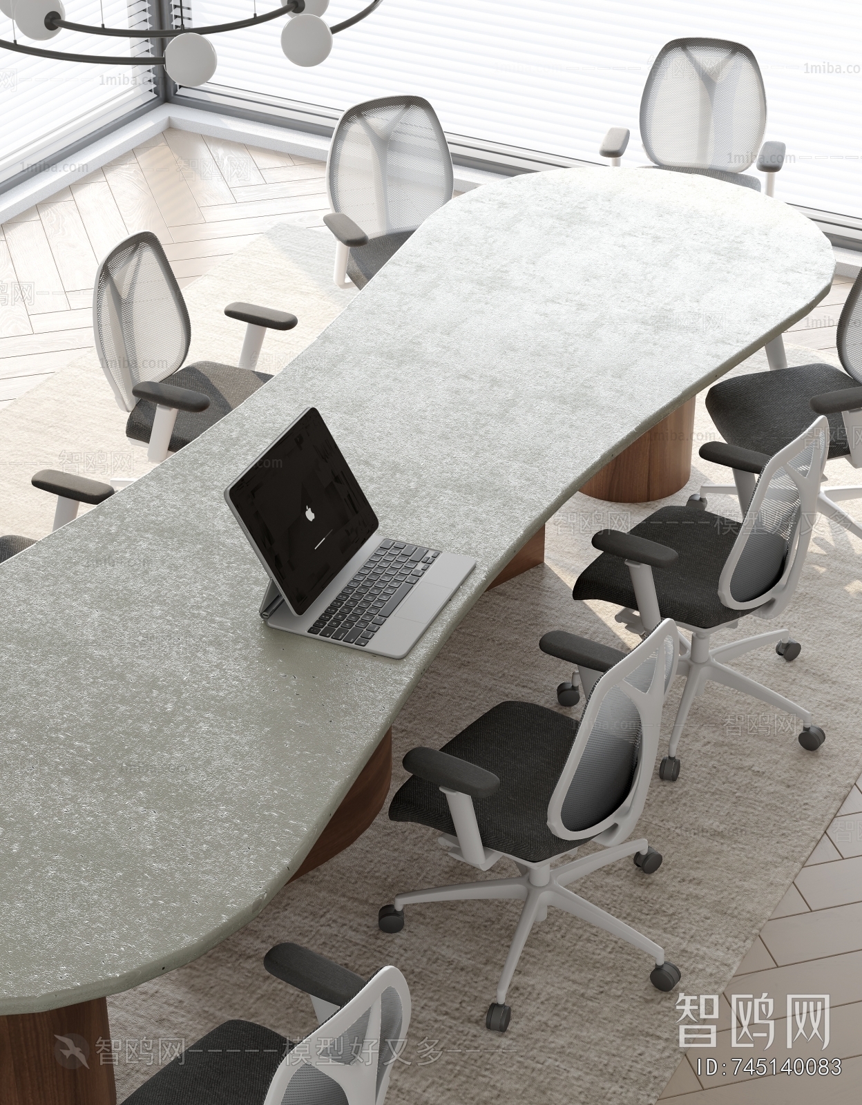 现代异形会议桌椅组合3D模型下载
