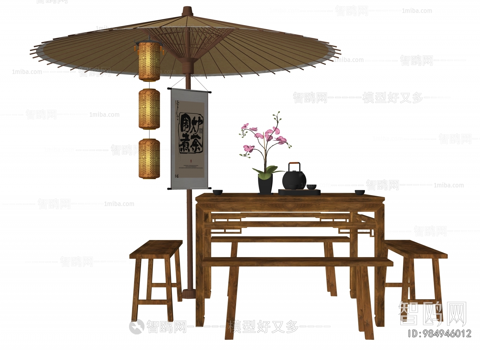 中式实木八仙桌 长凳