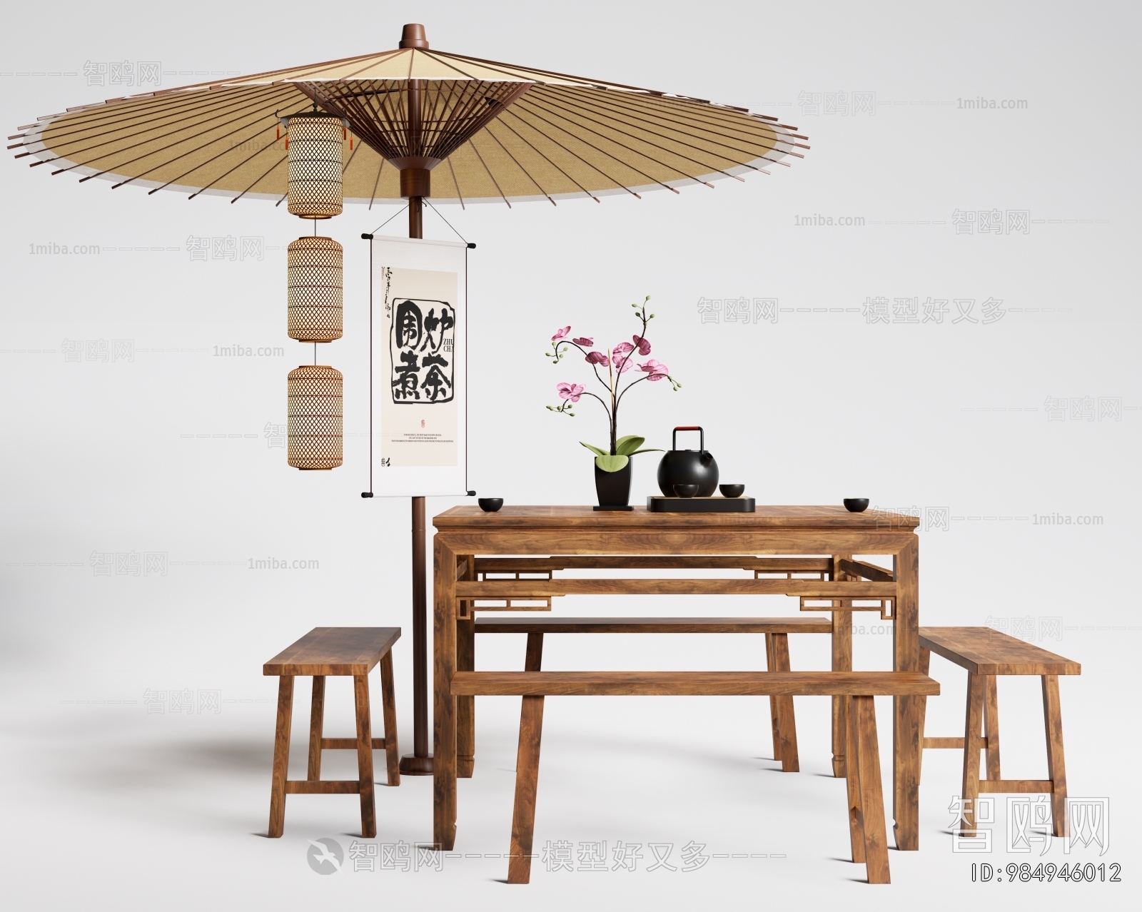 中式实木八仙桌 长凳