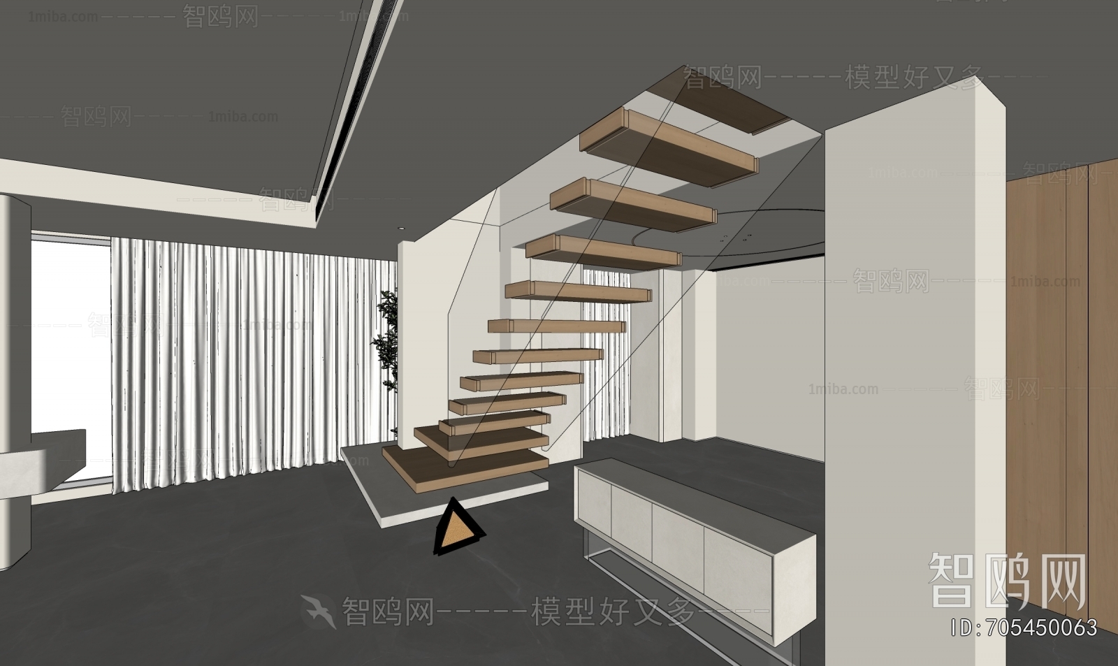现代楼梯间3D模型下载
