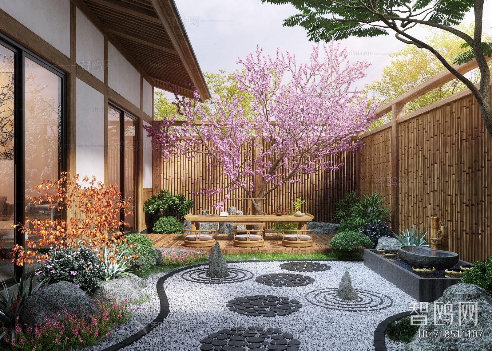 新中式庭院景观3D模型下载