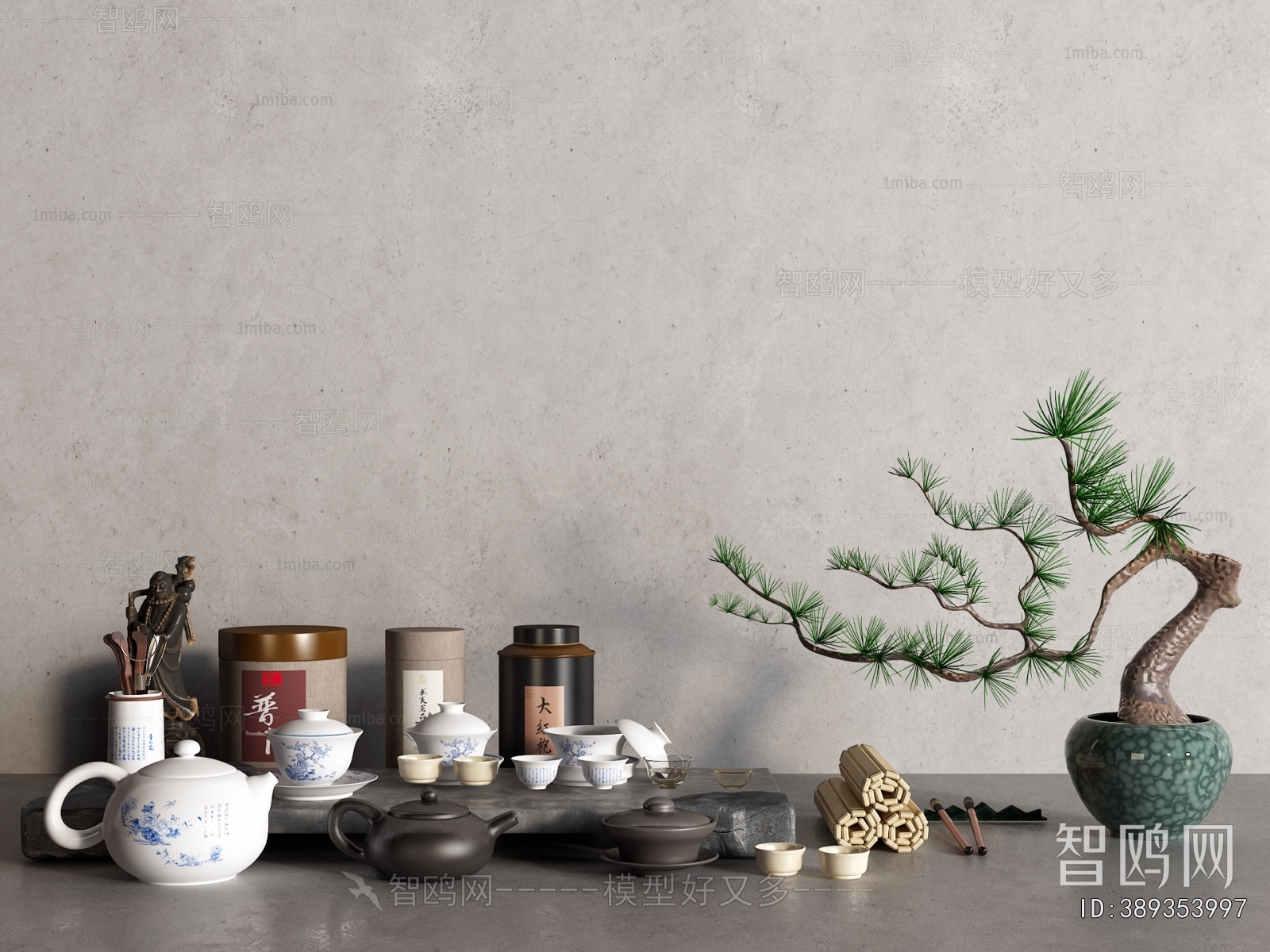新中式茶壶 茶叶 盆栽