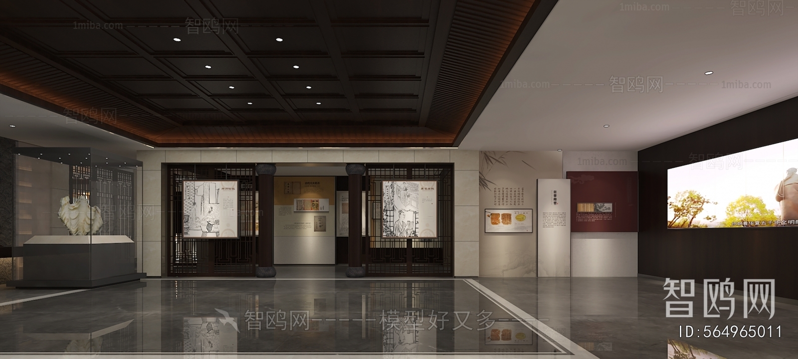 新中式医药企业展厅3D模型下载