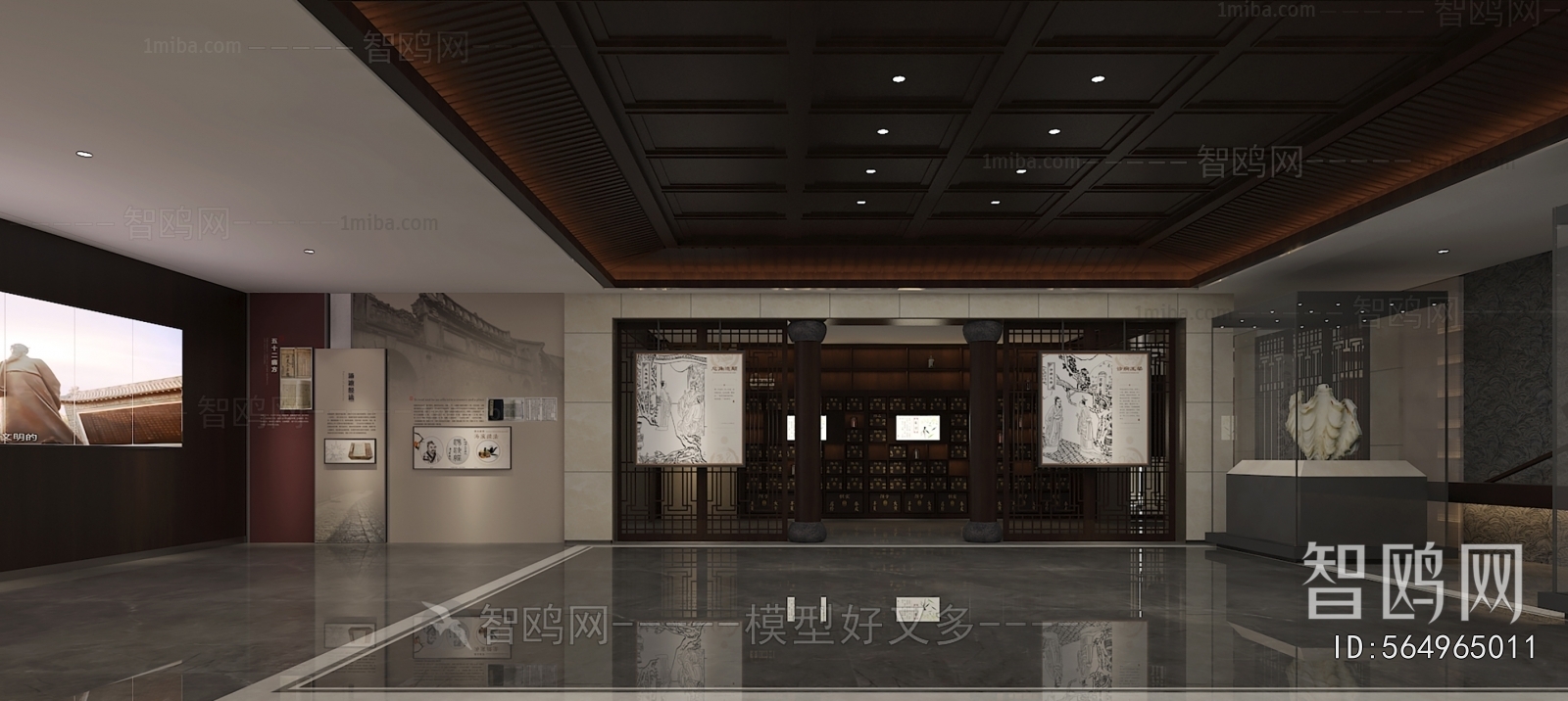 新中式医药企业展厅3D模型下载